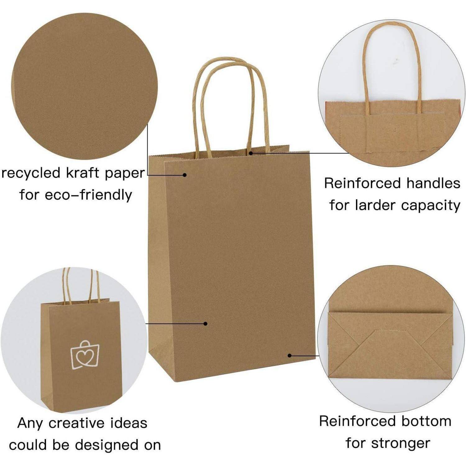 Papiertüten Geschenktüten 25er Set Kraft Griffe Braun 21 x 11 x 27 cm