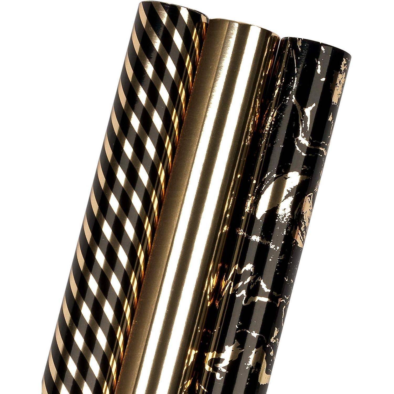 Kraftpapier Rollen Geburtstag Set 43,2cm 3,05m Marmor Schwarz und Gold