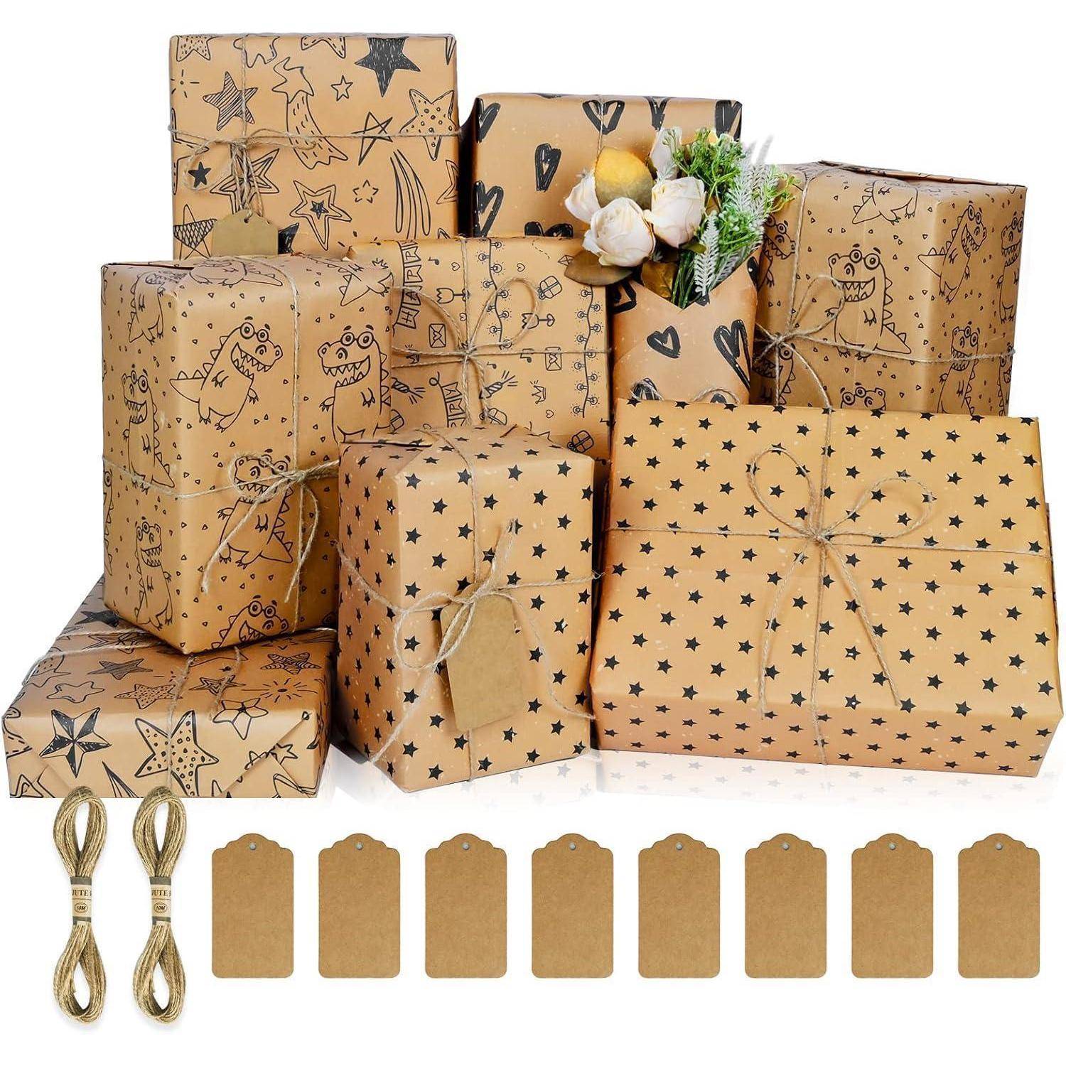 Geschenkpapier Set Öko Geburtstag Packpapier Tags Schnur Black Kraft
