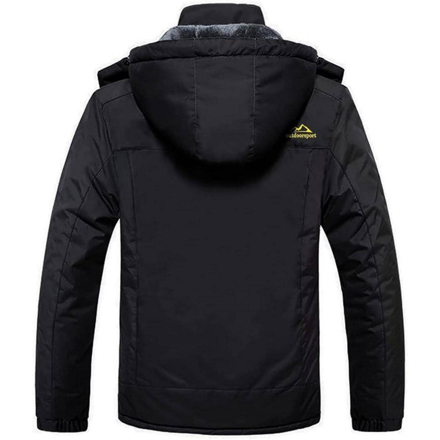 Winterjacke Herren Skijacke wasserdicht gefüttert Kapuze XXL Schwarz