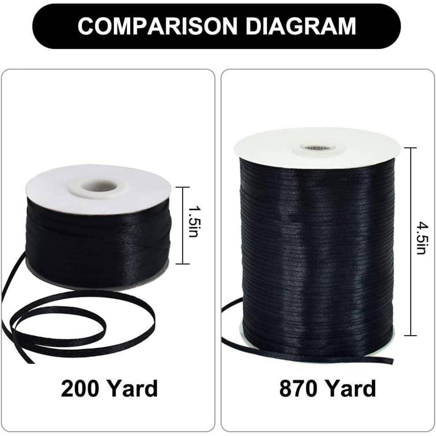 Satinband 3 mm 183 m Polyester Stoffband Spule 200yd Black