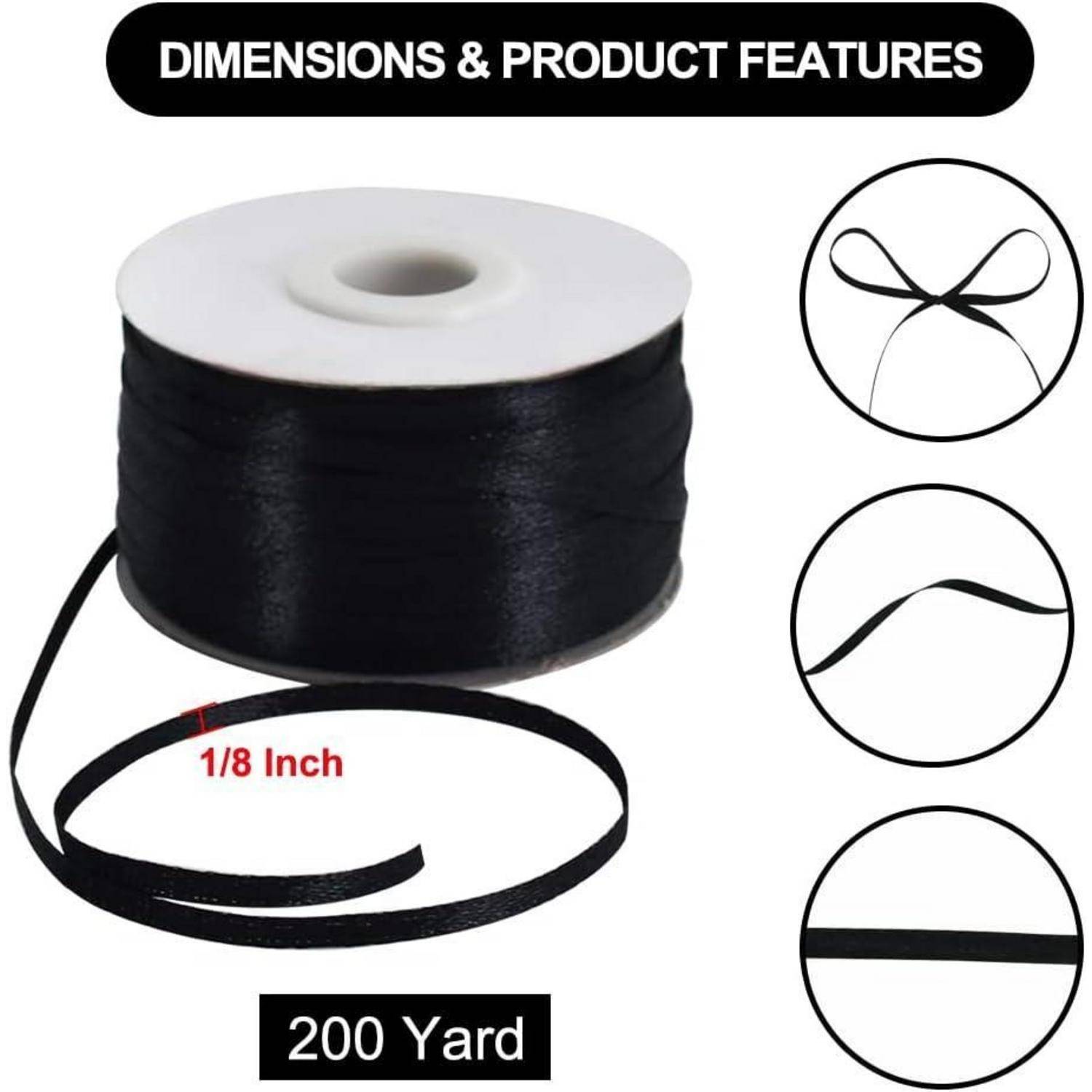 Satinband 3 mm 183 m Polyester Stoffband Spule 200yd Black