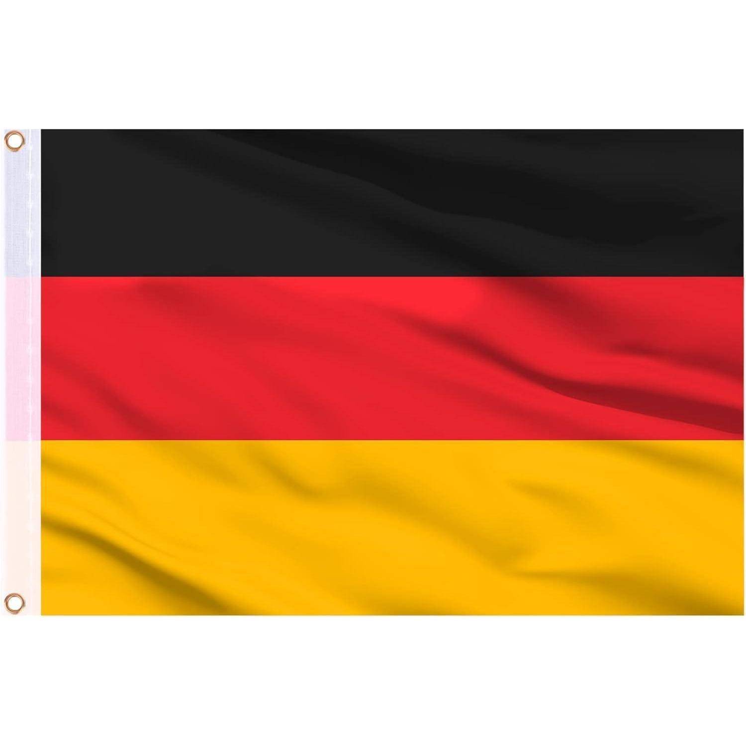 Das Bild zeigt die Flagge Deutschlands mit drei horizontalen Streifen in schwarz, rot und gold von oben nach unten.