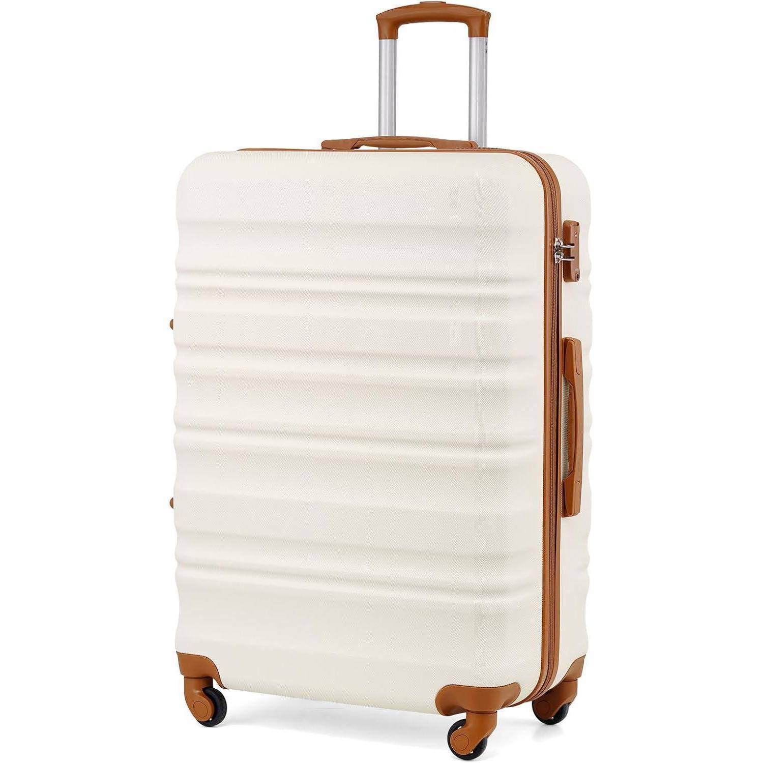 Hartschalen Koffer Trolley TSA Schloss 4 Großer Koffer Weiß Braun