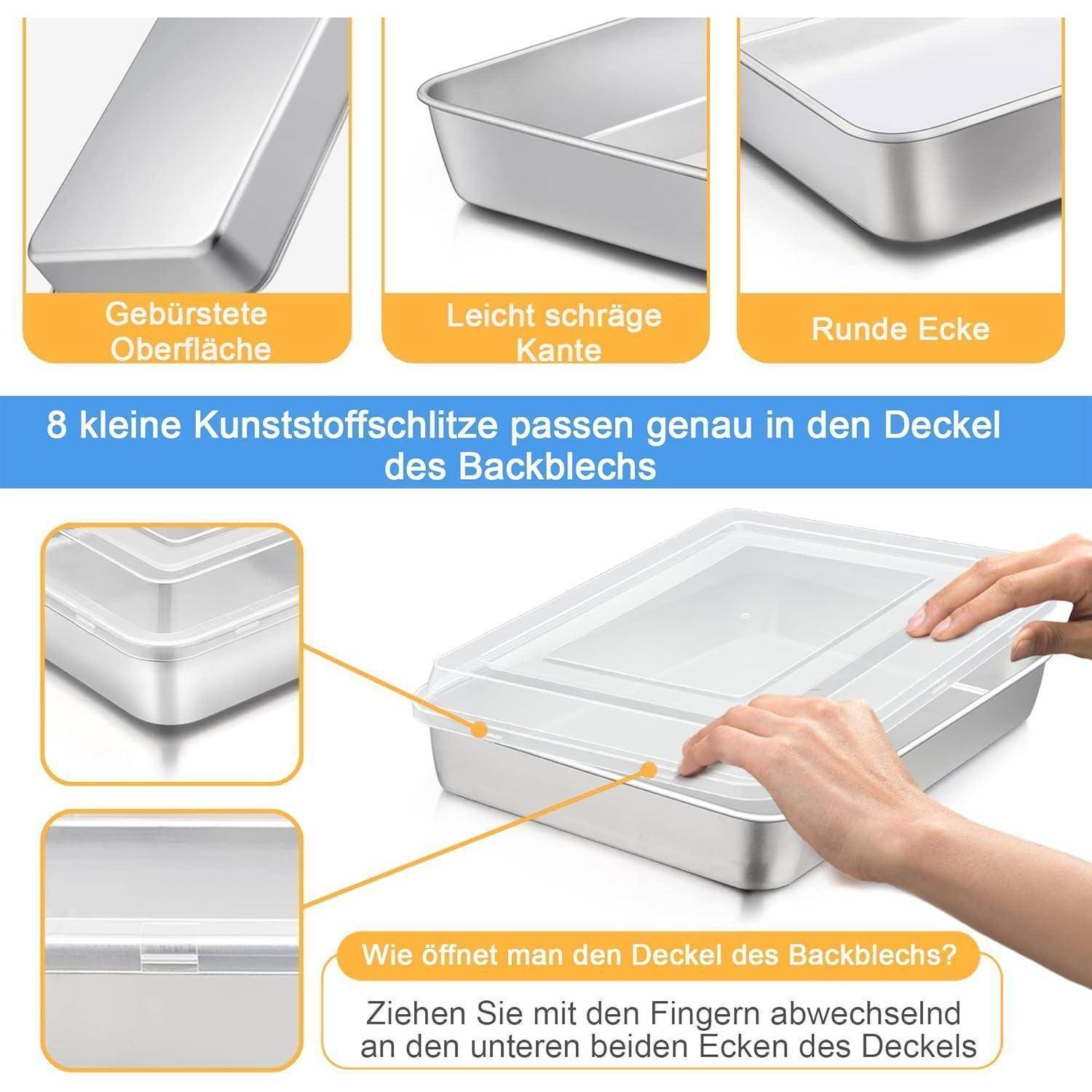 Backblech Edelstahl 2 Stück (1 Backblech +1 Deckel ) 26.6x20,7x5cm