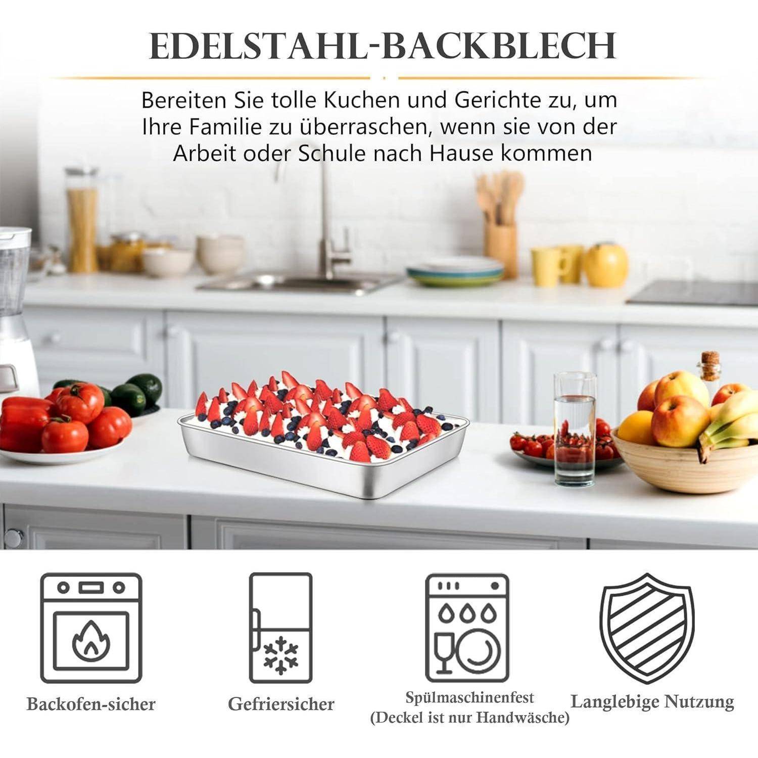 Backblech Edelstahl 2 Stück (1 Backblech +1 Deckel ) 26.6x20,7x5cm