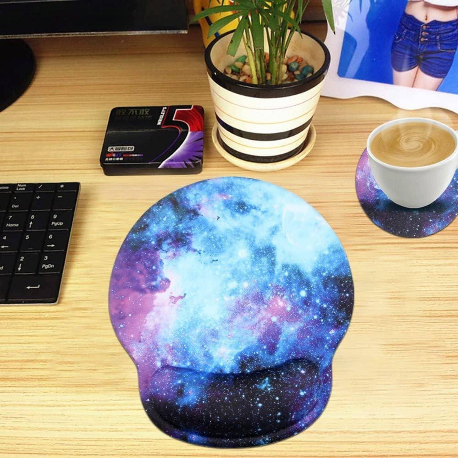 Mauspad Handauflage Gelkissen Untersetzer Computer Blaue Galaxie
