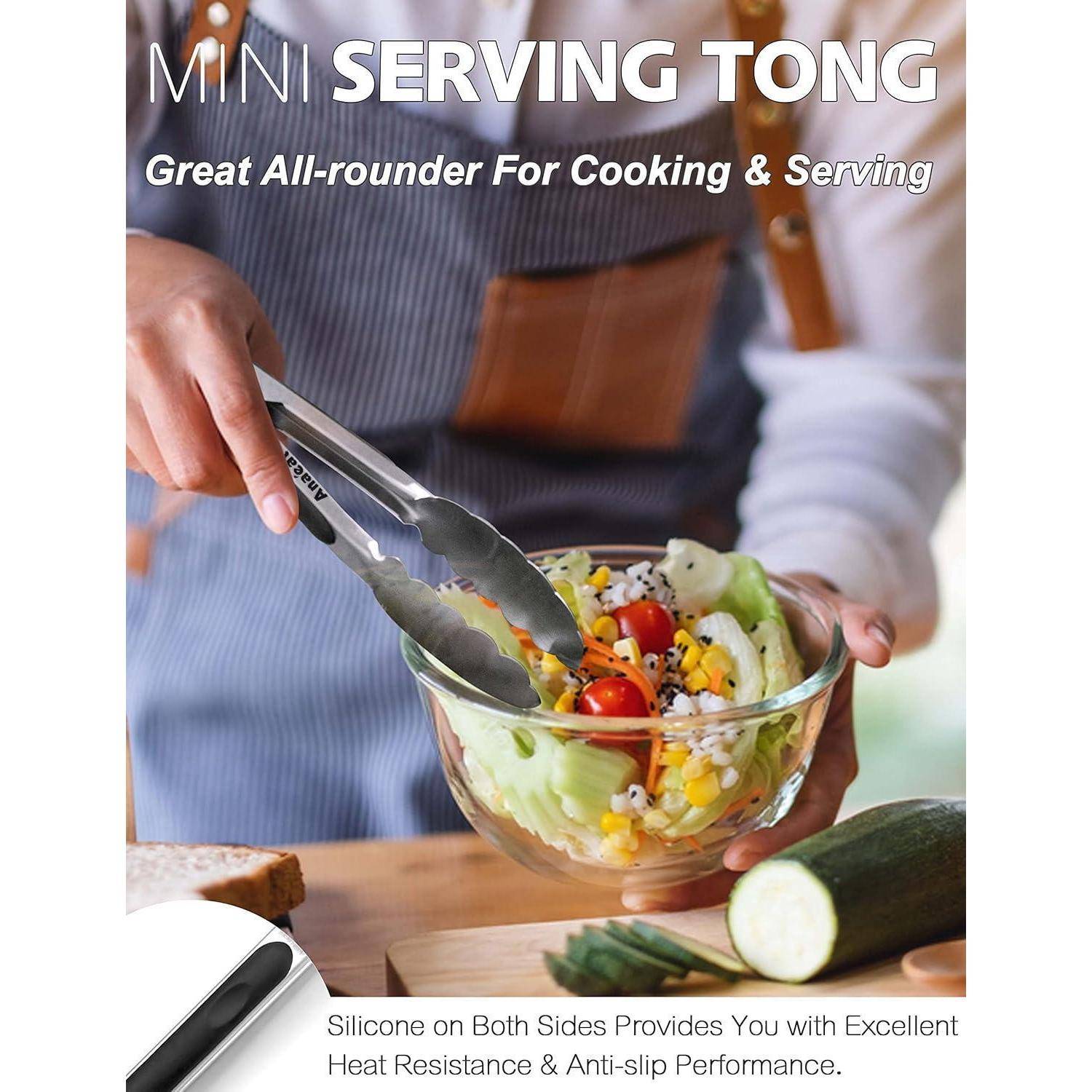 Kochzange Edelstahl Silikongriff Schraubenfeder 18cm Mini 18cm Schwarz