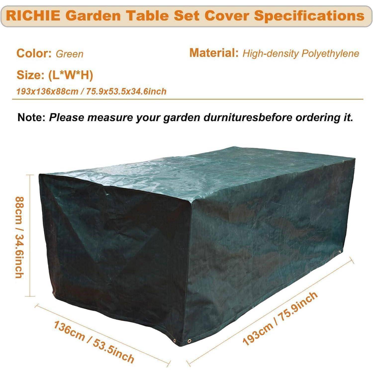 Abdeckung Gartenmöbel wasserdichte anti UV 193x136x88cm Grün