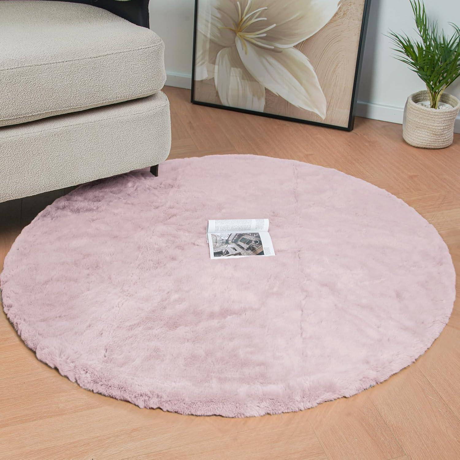 Teppich Fellteppich Bettvorleger Flauschig 120 cm (Rund) Rosa Altrosa