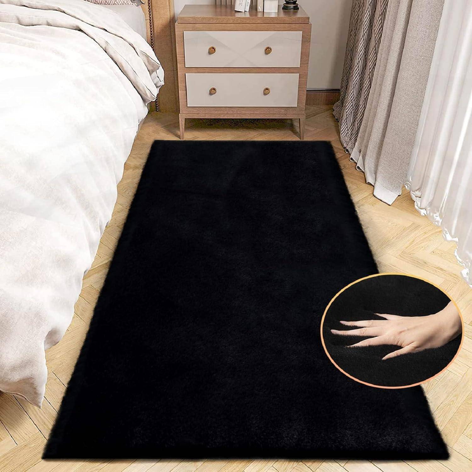 Teppich Läufer Kunstfell flauschig 60 x 180 cm (Rechteckig) Schwarz