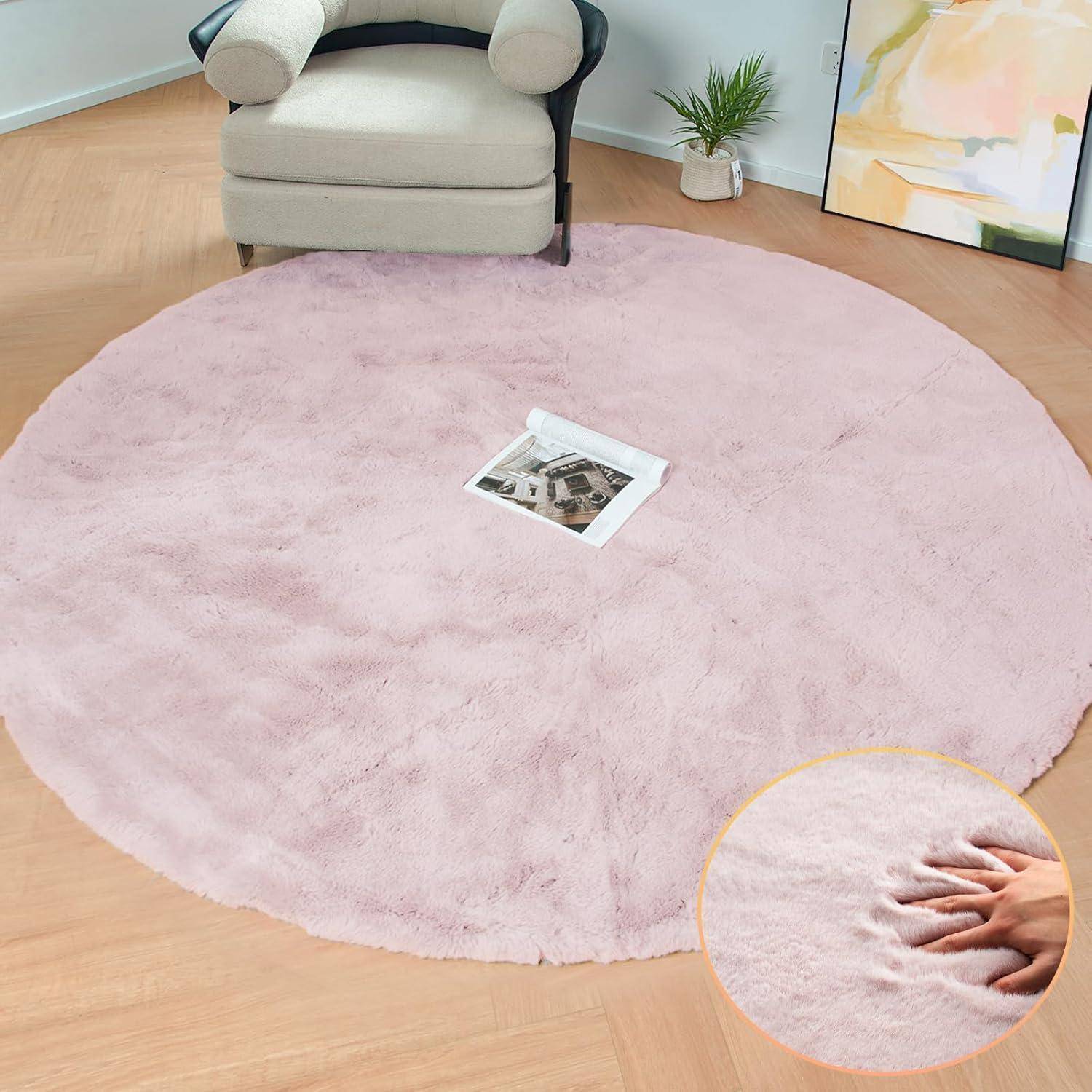 Teppich Kunstfell Schlafzimmer Kinderzimmer 150 cm (Rund) Rosa Altrosa
