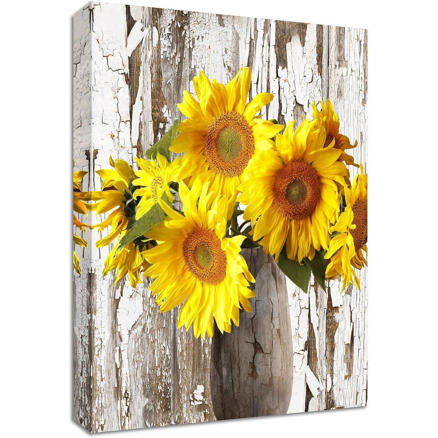 Leinwandbild Sonnenblume Vase 40L x 60B cm Gelbe Sonnenblume in Vase