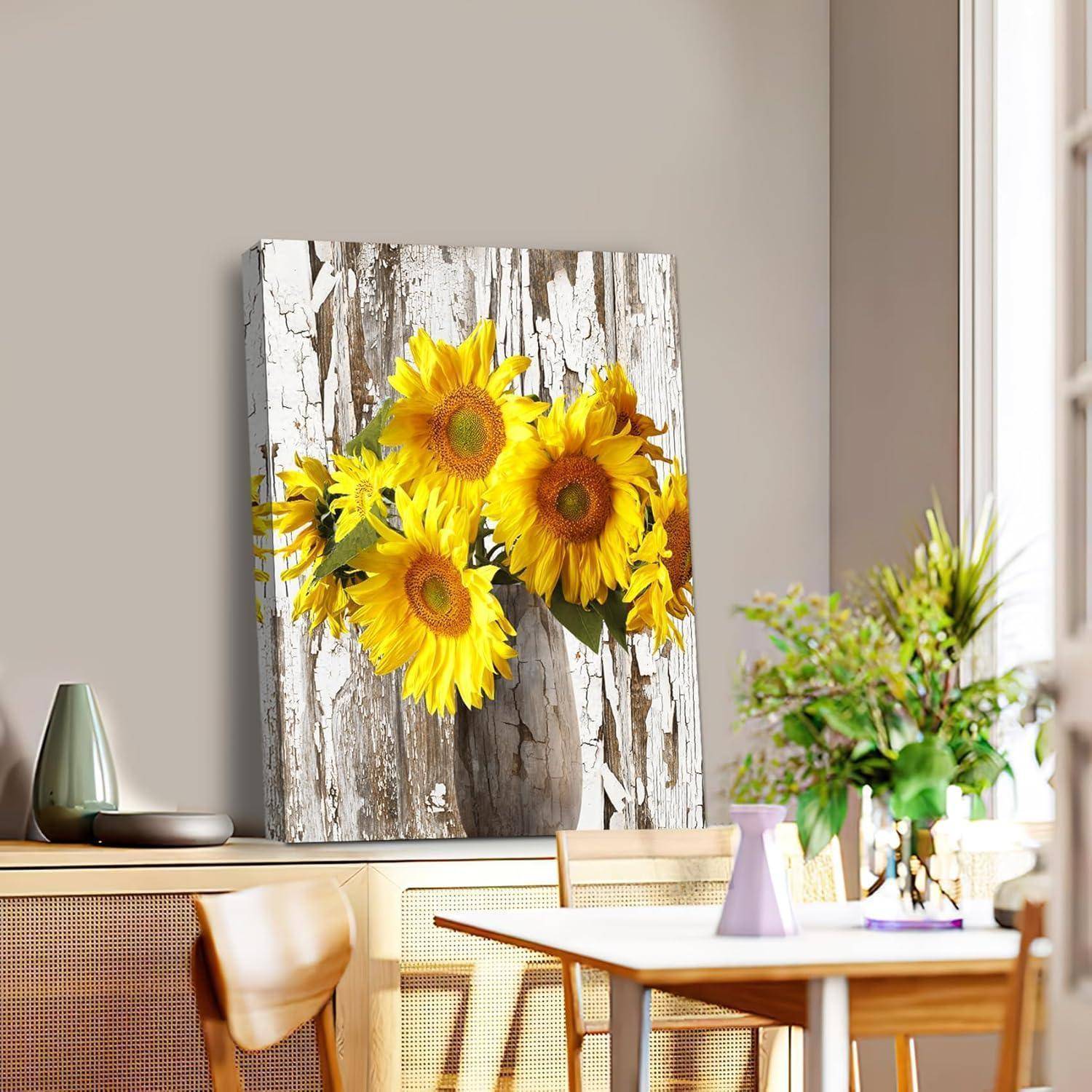 Leinwandbild Sonnenblume Vase 40L x 60B cm Gelbe Sonnenblume in Vase