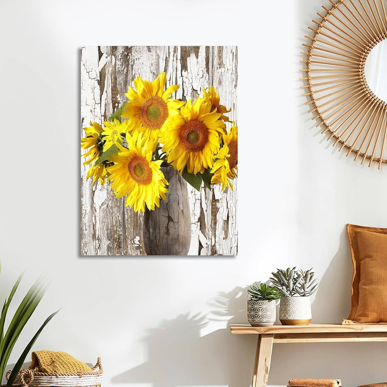 Leinwandbild Sonnenblume Vase 40L x 60B cm Gelbe Sonnenblume in Vase