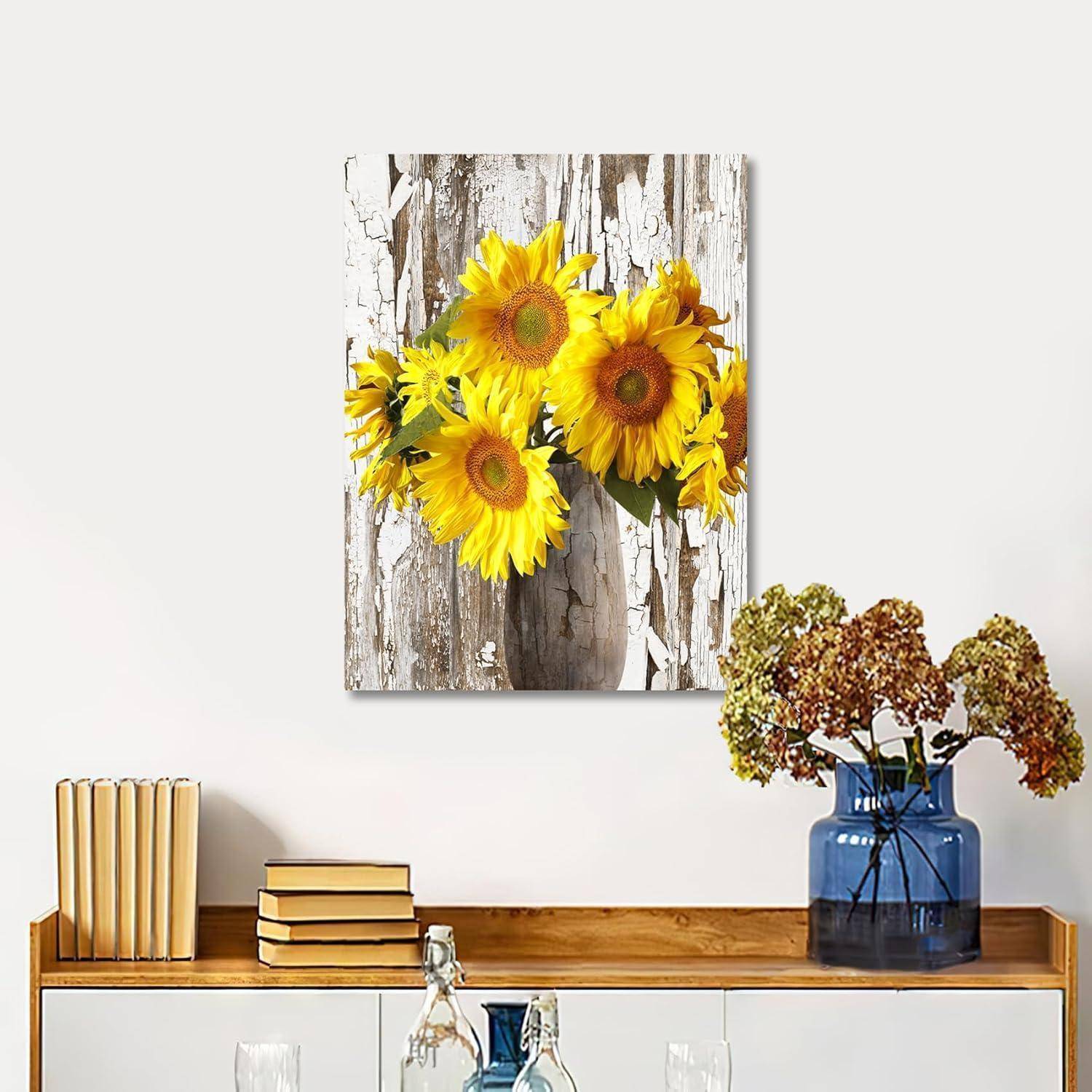 Leinwandbild Sonnenblume Vase 40L x 60B cm Gelbe Sonnenblume in Vase