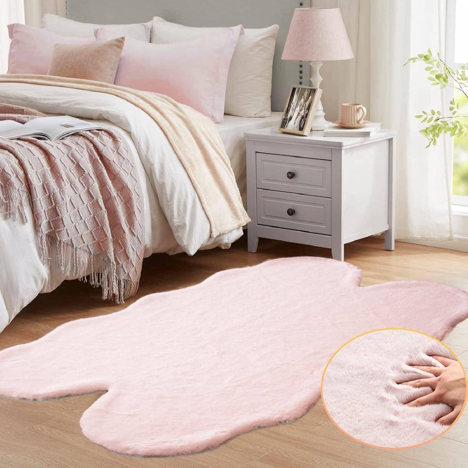 Teppich Fellteppich Kunstfell 120 x 180 cm (Fellform) Rosa Altrosa