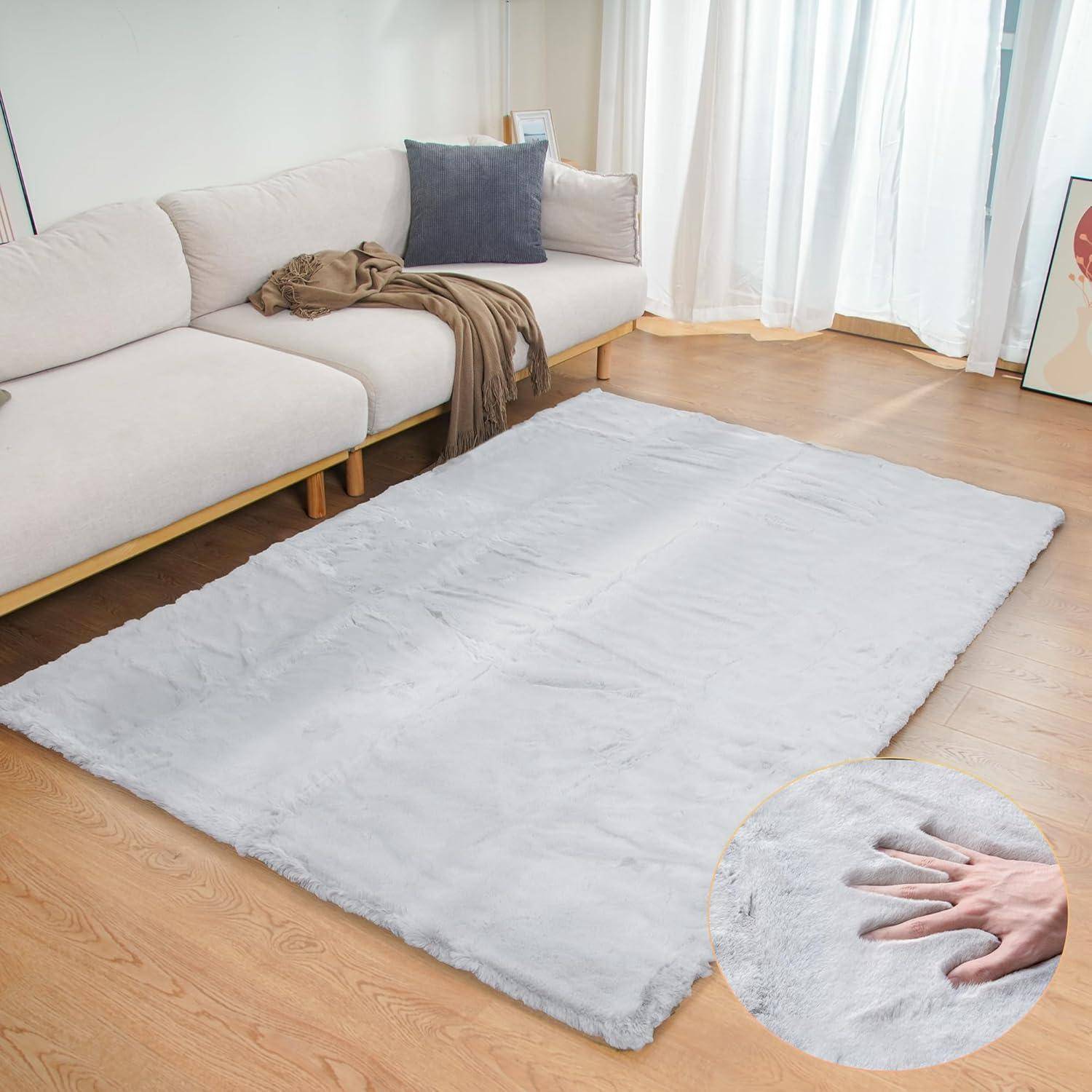 Teppich Wohnzimmer Waschbar Kunstfell 120 x 180 cm (Rechteckig) Grau