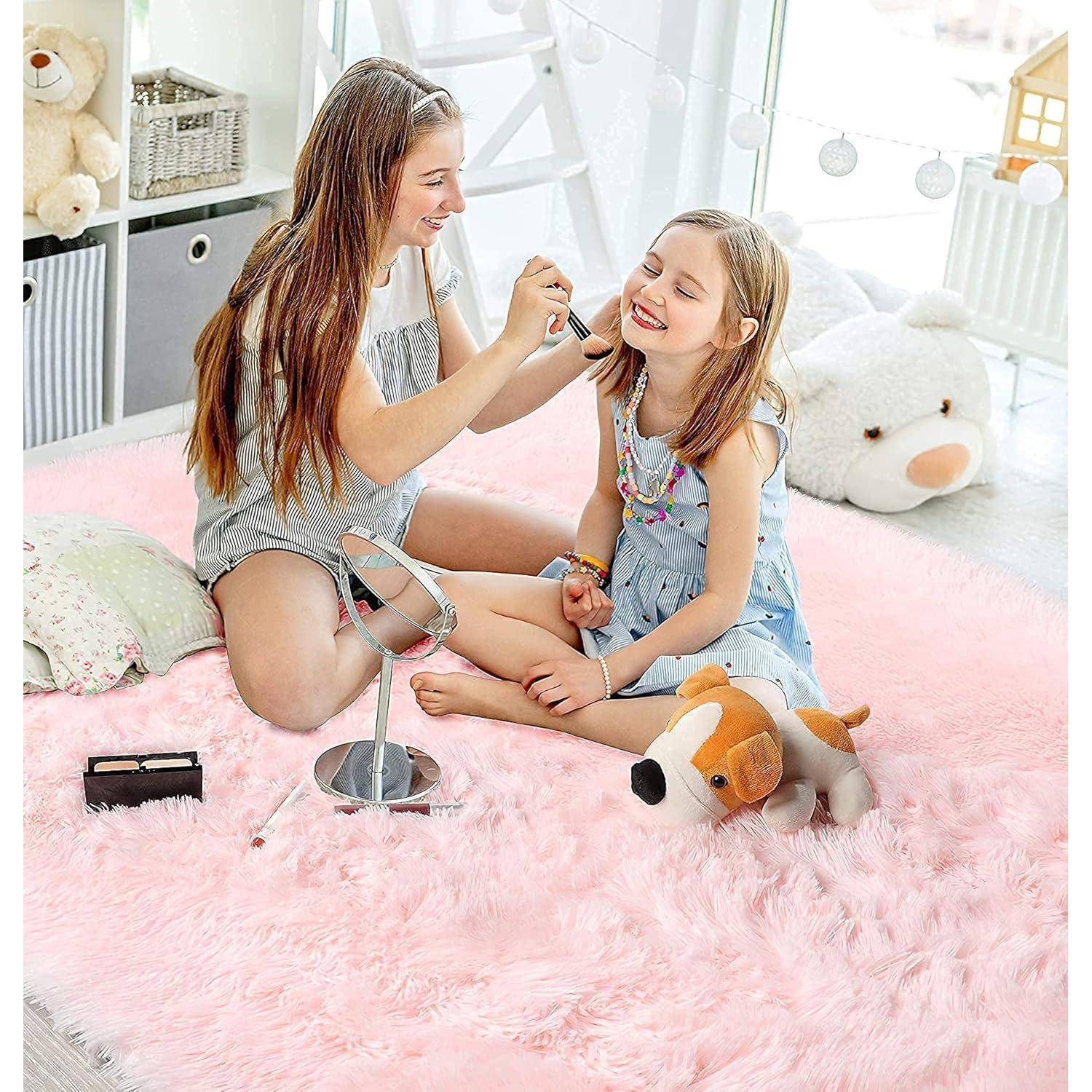 Teppich Hochflor Shaggy Wohnzimmer Schlafzimmer Rosa 120 x 160 cm