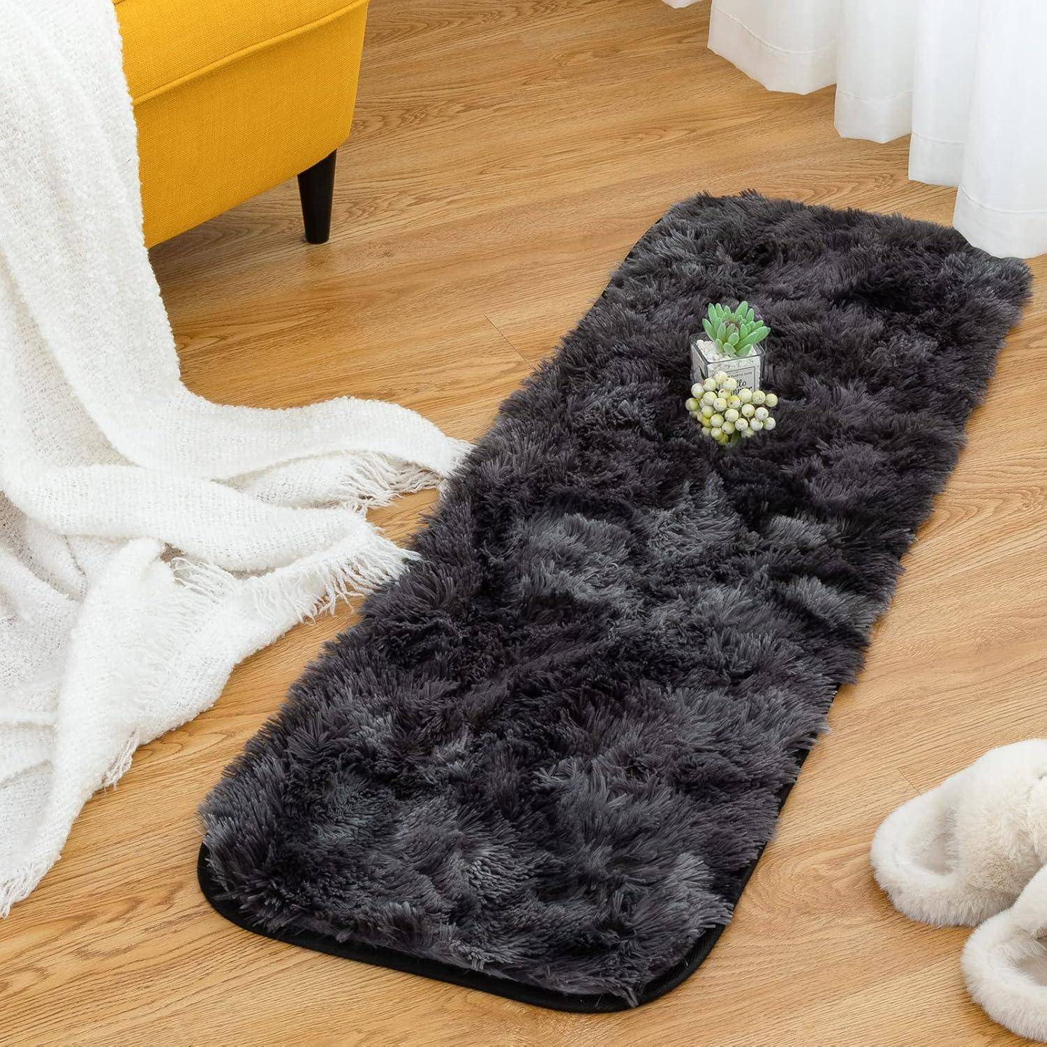 Teppich Wohnzimmer Hochflor Rutschfest B-dunkelgrau 40x120CM