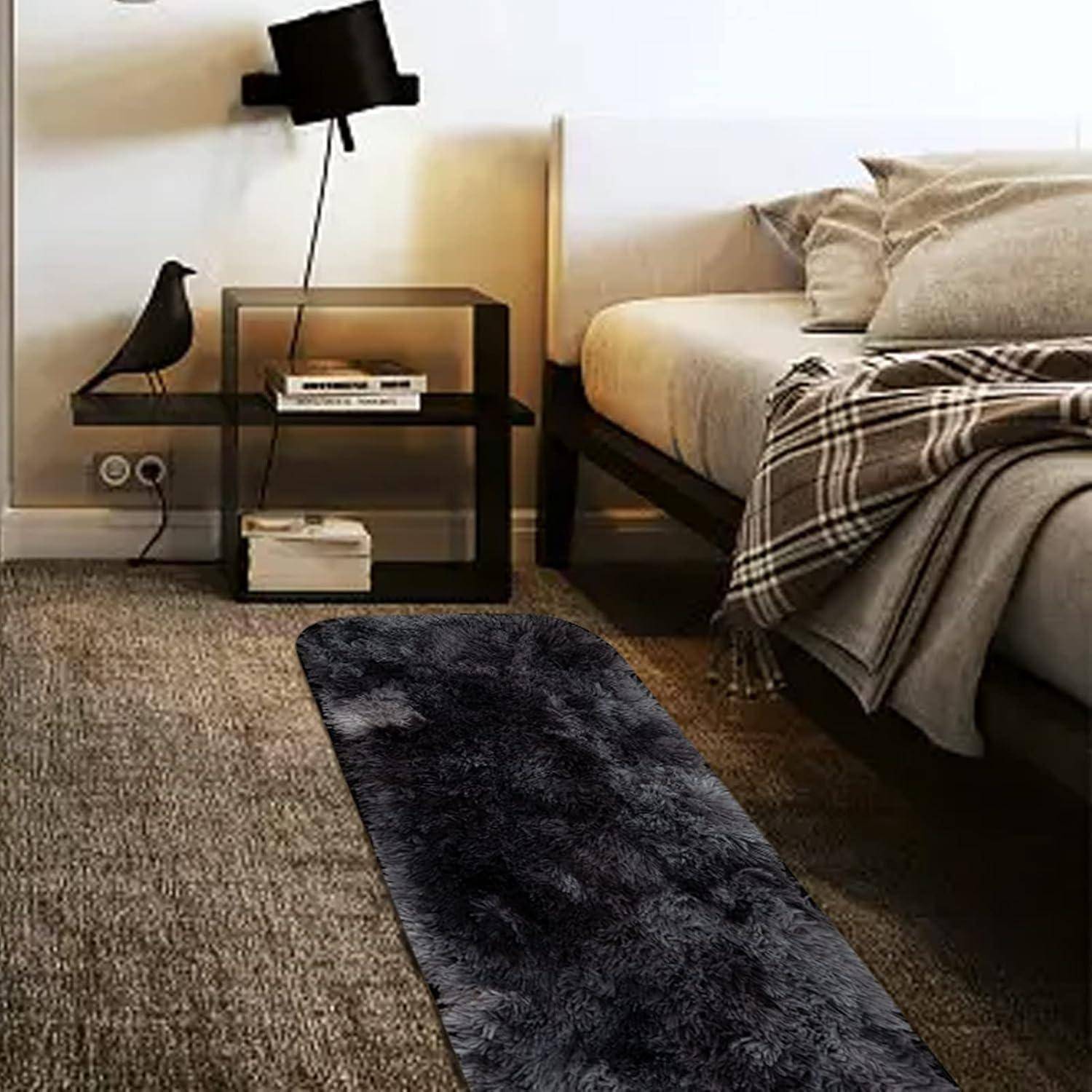 Teppich Wohnzimmer Hochflor Rutschfest B-dunkelgrau 40x120CM