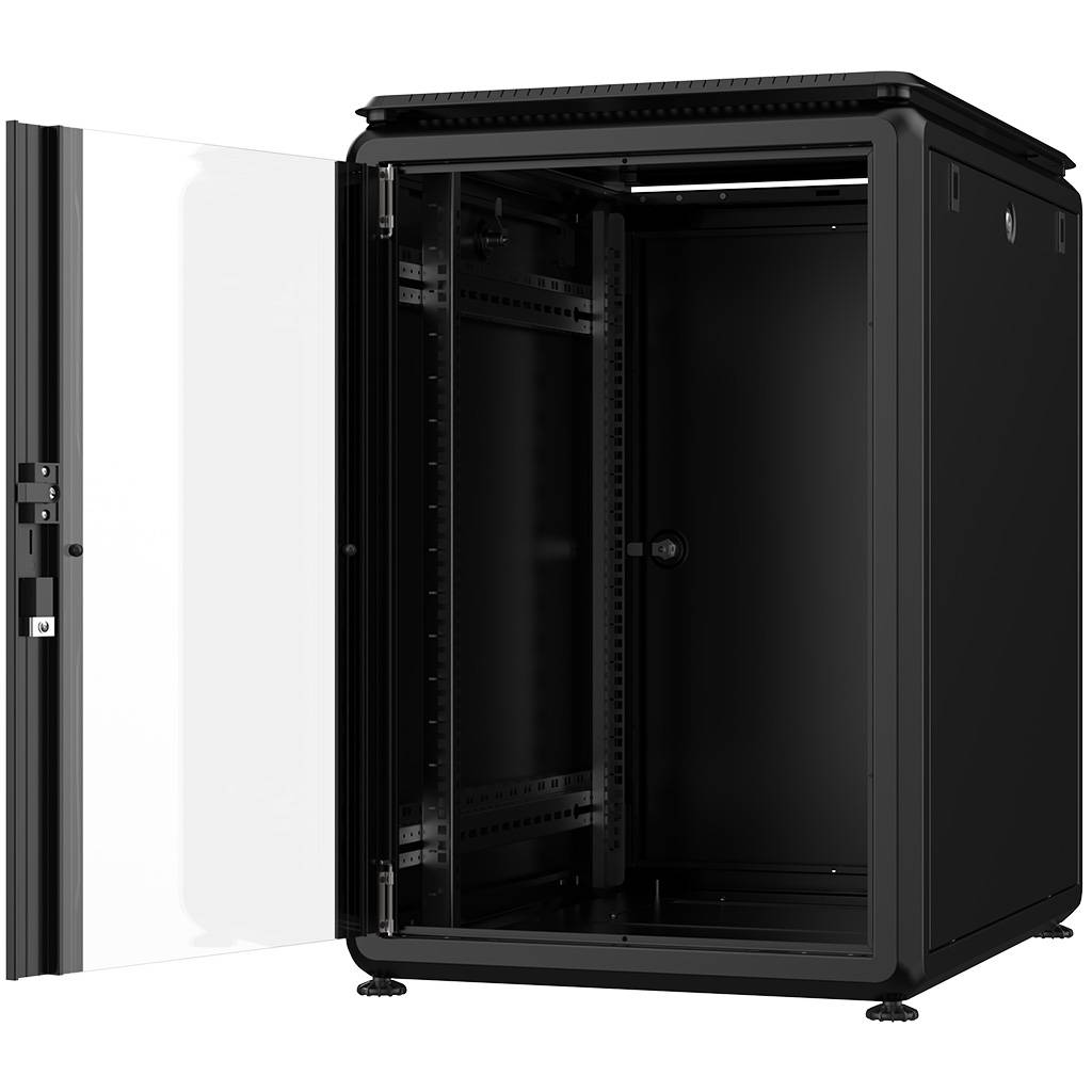 Rockstable 16HE 19 Zoll 600x800x872mm (BxTxH) Serverschrank | Netzwerkschrank Glastür - Premium Line