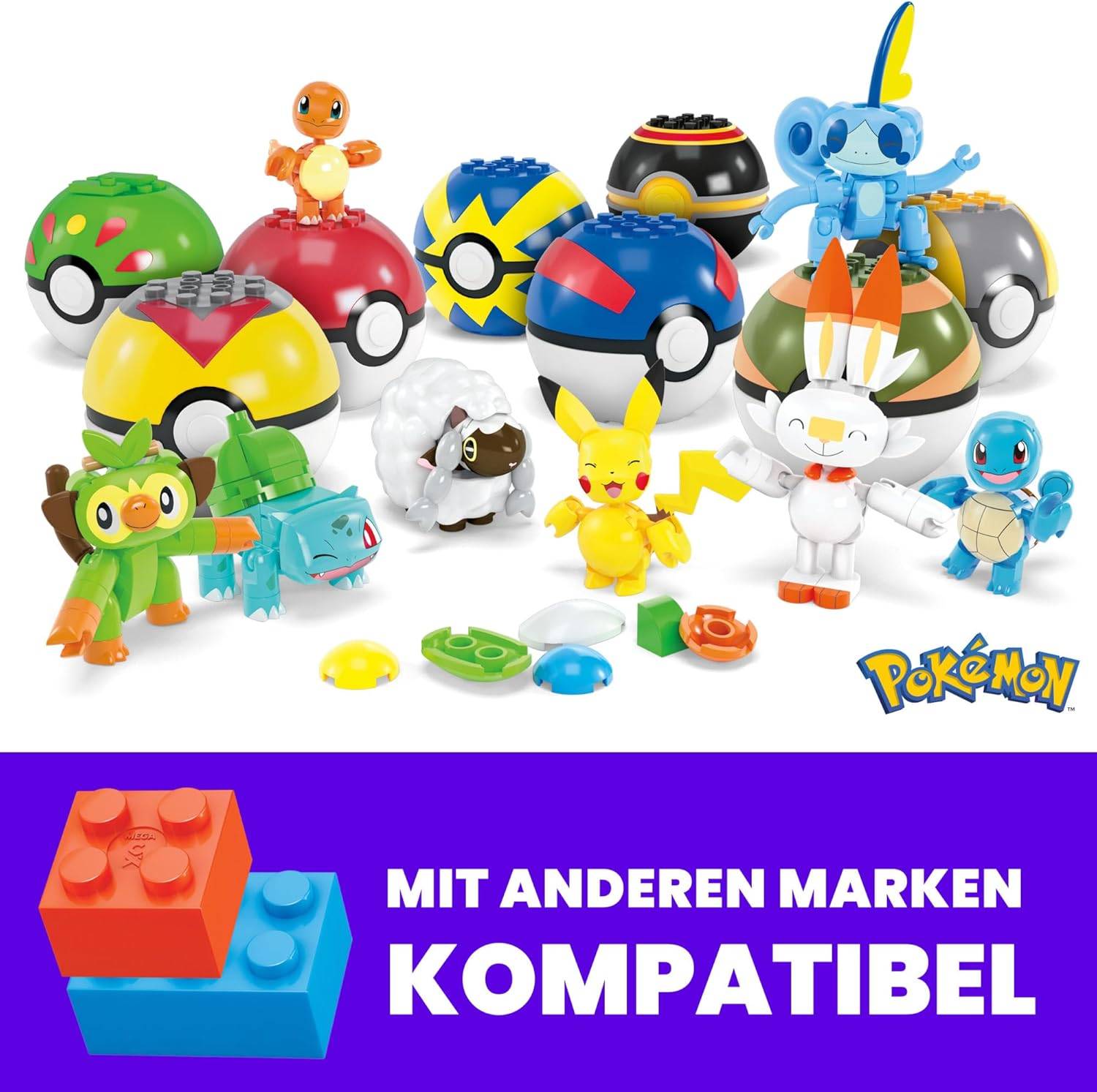 MEGA Pokémon Trainerteam HTJ758 Pokébällen 6+ Pikachu Bisasam Bisasam Schiggy