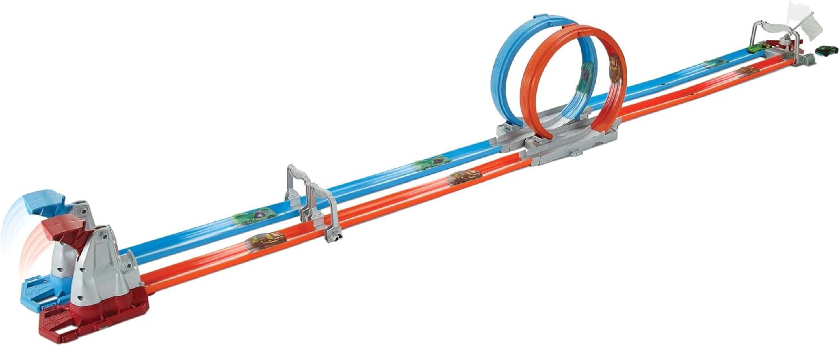 HHOT WHEELS 2spurige Looping Rennstrecke Trackteile 2 Autos Maßstab 1:64 5+ GFH8