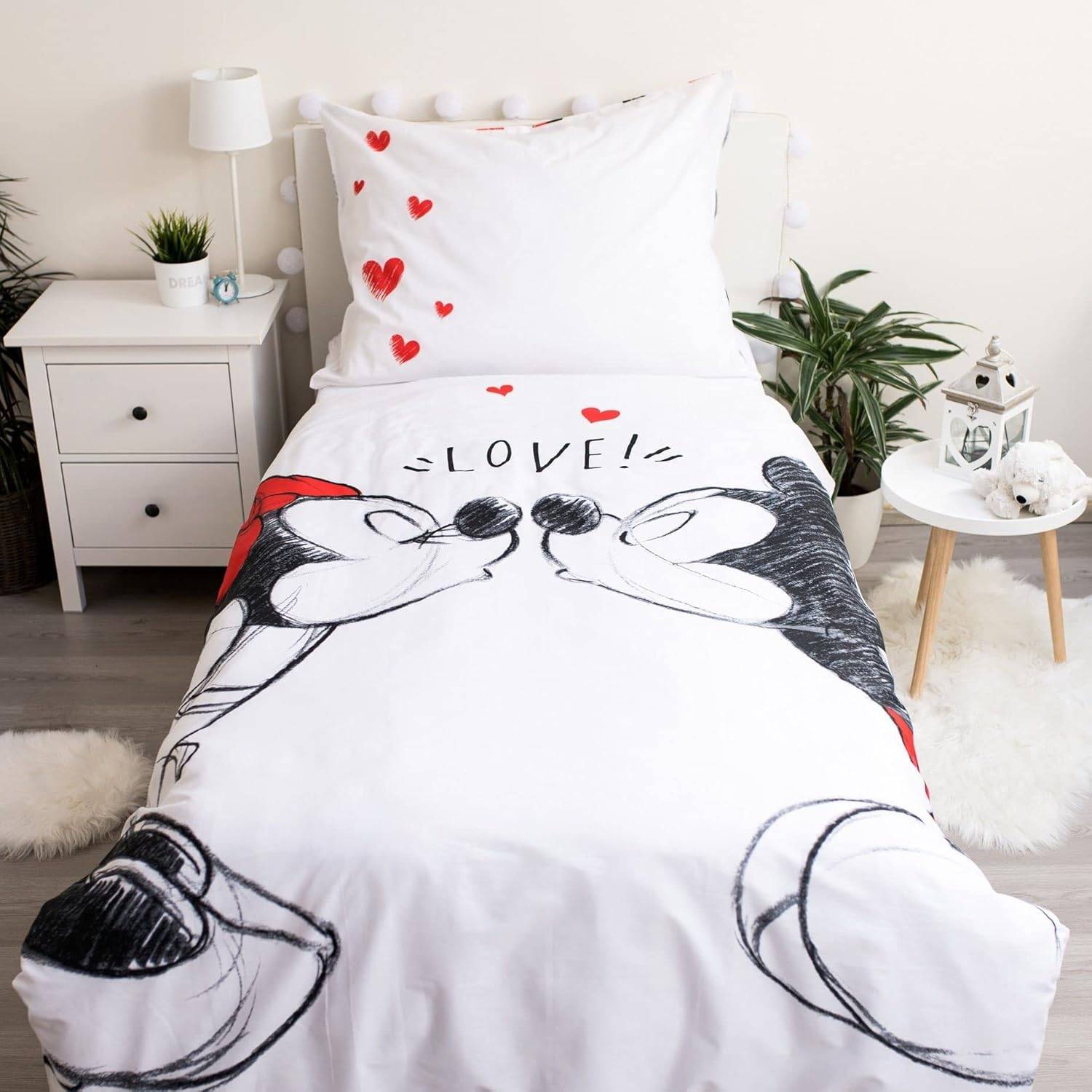 Disney Minnie Maus in Love Partner Bettwäsche Micky 140x200 + 70x90 cm