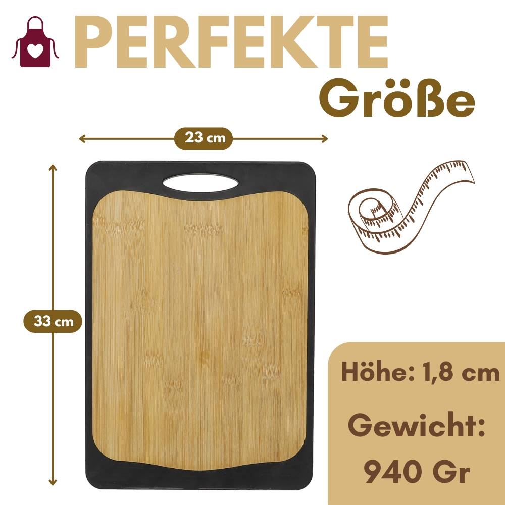 2er Set Schneidebrett Kunststoff und Bambus 2in1 Schneidbrett mit Anti-Rutsch Schneidebretter Küchenbrett Bambus Schneidebrett Schwarz Rutschfest
