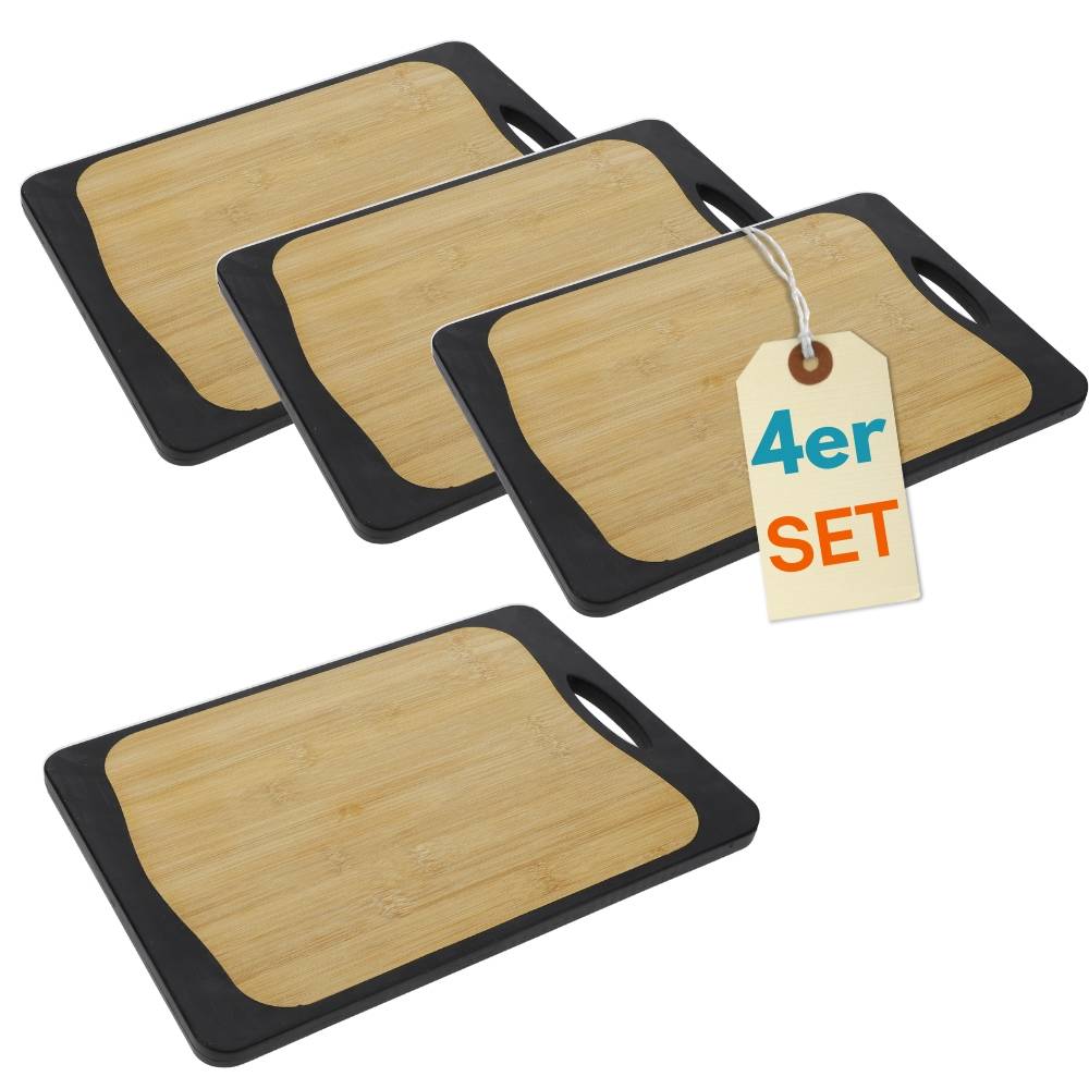 4er Set Schneidebrett Kunststoff und Bambus 2in1 Schneidbrett mit Anti-Rutsch Schneidebretter Küchenbrett Bambus Schneidebrett Schwarz Rutschfest