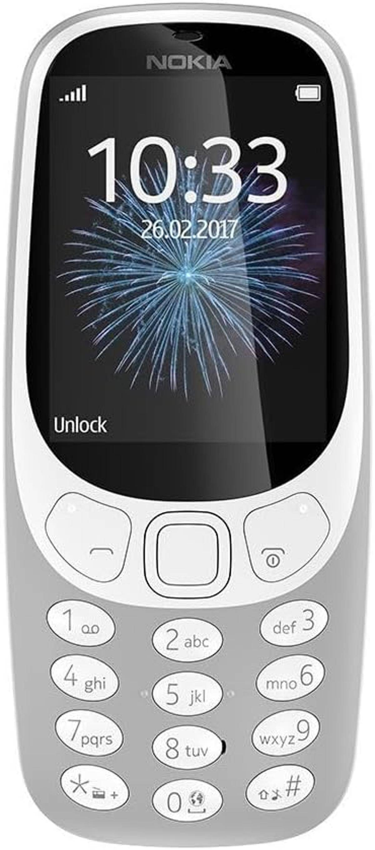 Nokia 3310 2G Unlocked Mobiltelefon (2,4 Zoll Farbdisplay, 2MP Kamera, Bluetooth, Radio, MP3 Player, Dual Sim) retro grey