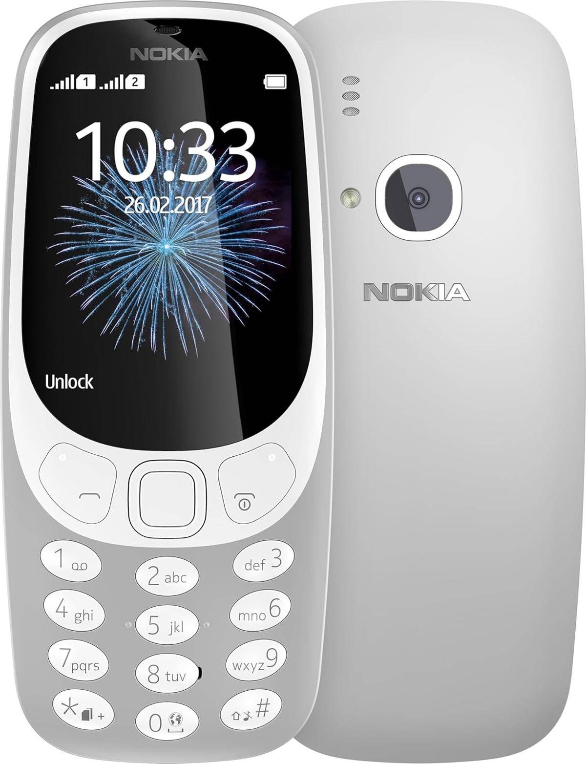 Nokia 3310 2G Unlocked Mobiltelefon (2,4 Zoll Farbdisplay, 2MP Kamera, Bluetooth, Radio, MP3 Player, Dual Sim) retro grey