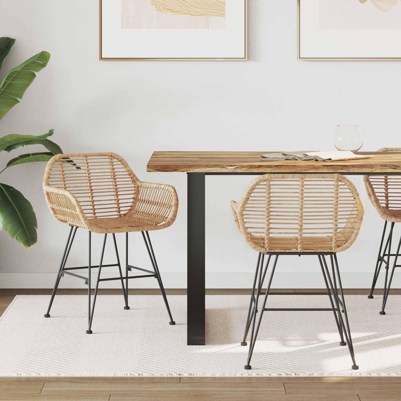 vidaXL Esszimmerstuhl 2 pcs Natur 55 x 50 x 74 cm Rattan und Eisen