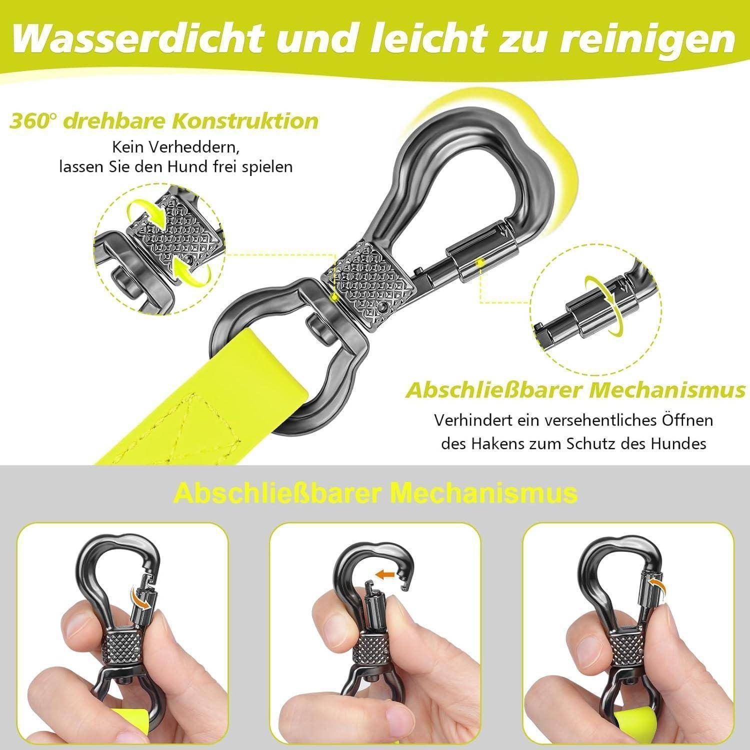 Schleppleine Hund Wasserfest Karabiner Handschlaufe 15M Neon Gelb