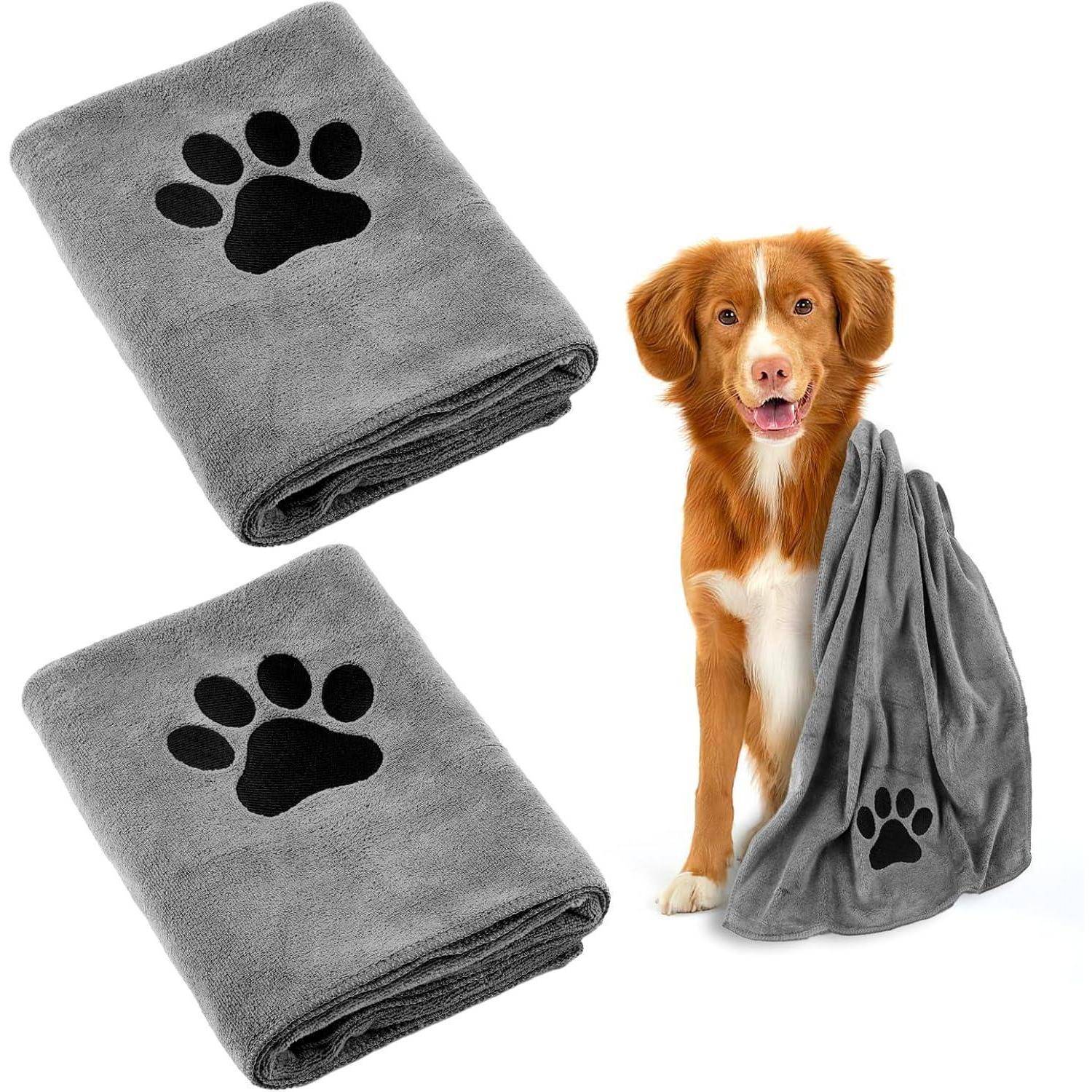 Hundehandtuch 2 Stück grau Mikrofaser extra saugfähig 100x50cm