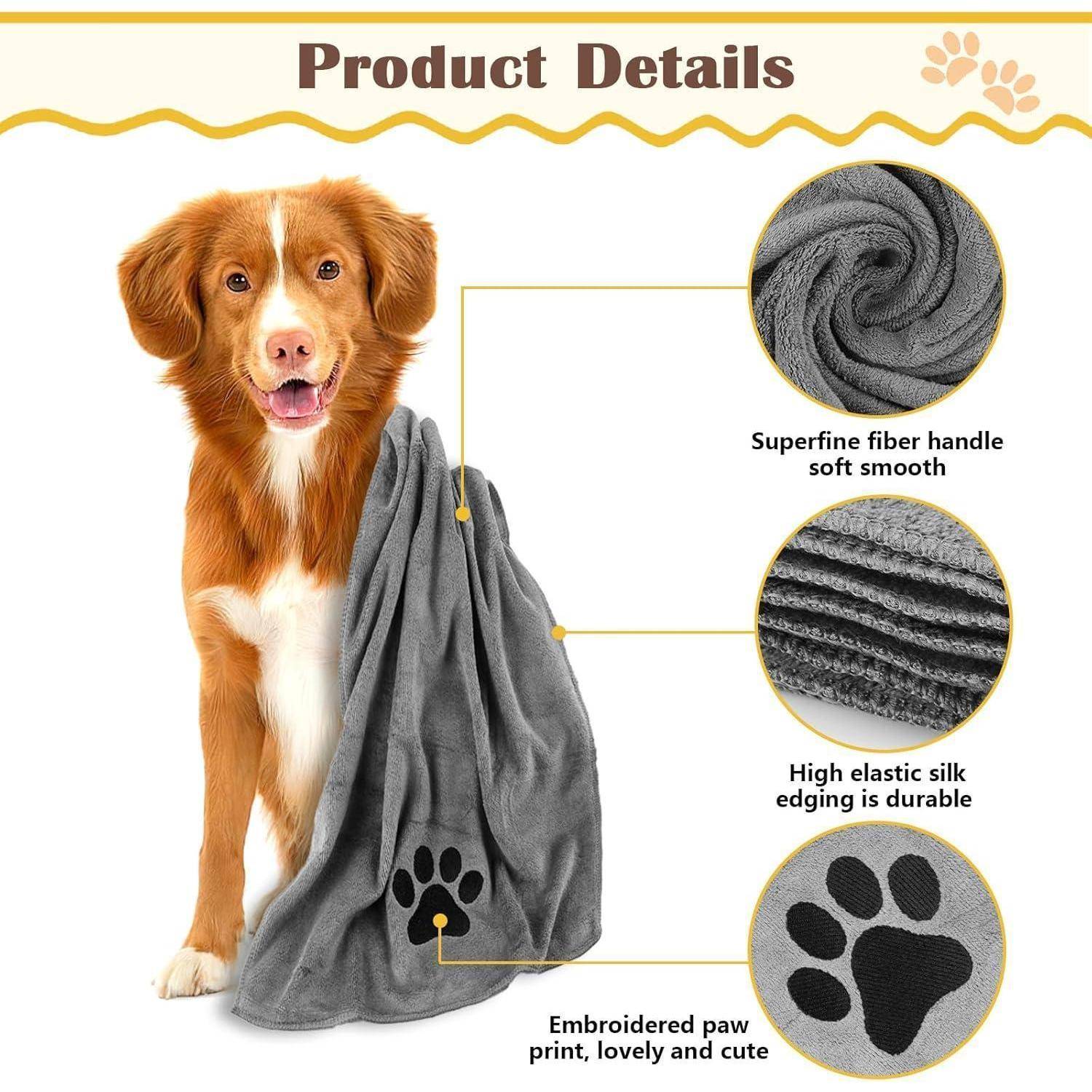 Hundehandtuch 2 Stück grau Mikrofaser extra saugfähig 100x50cm