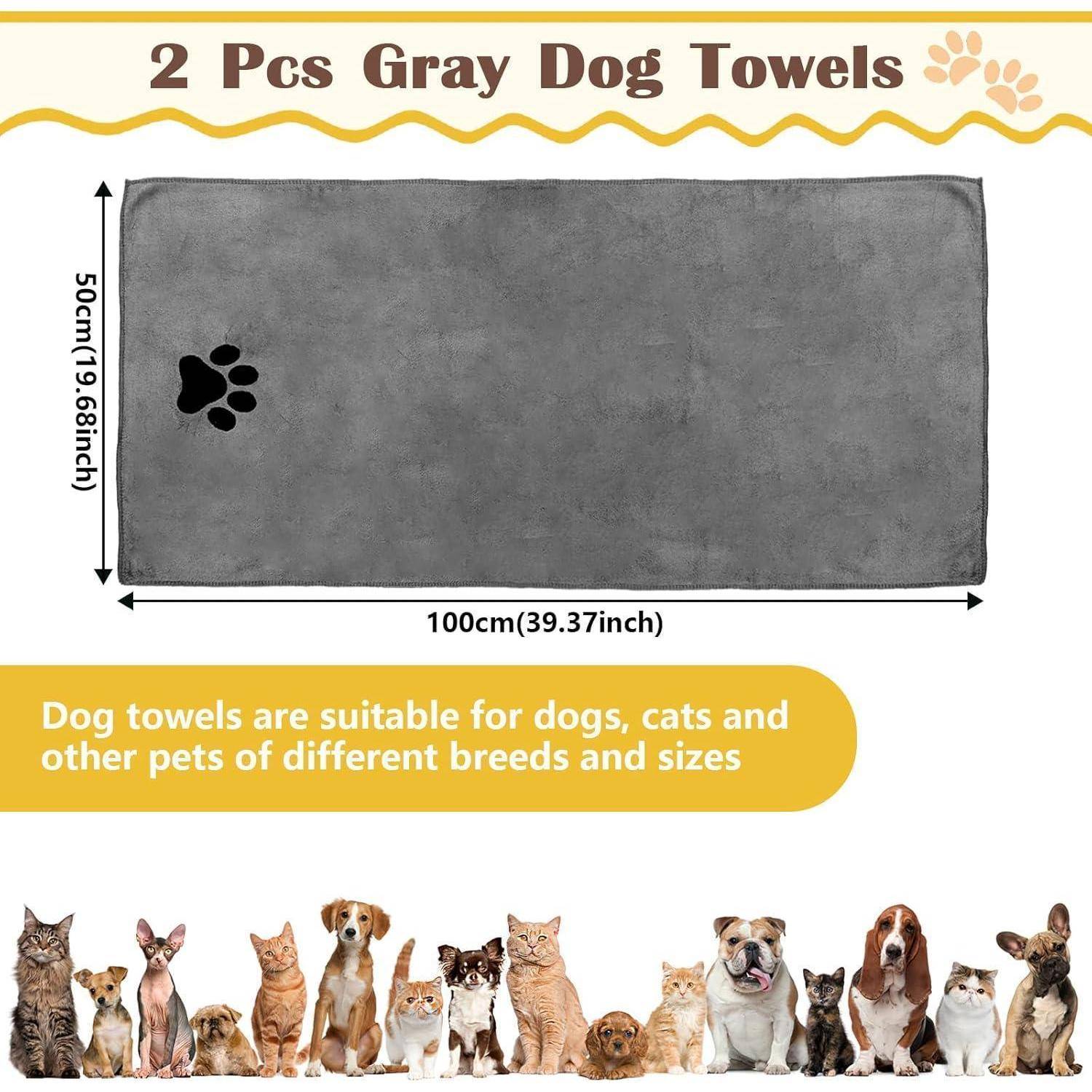 Hundehandtuch 2 Stück grau Mikrofaser extra saugfähig 100x50cm