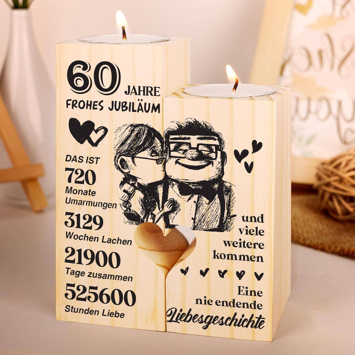 Diamantene Hochzeit Kerzenständer Holz Deko 60. Hochzeitstag Geschenk
