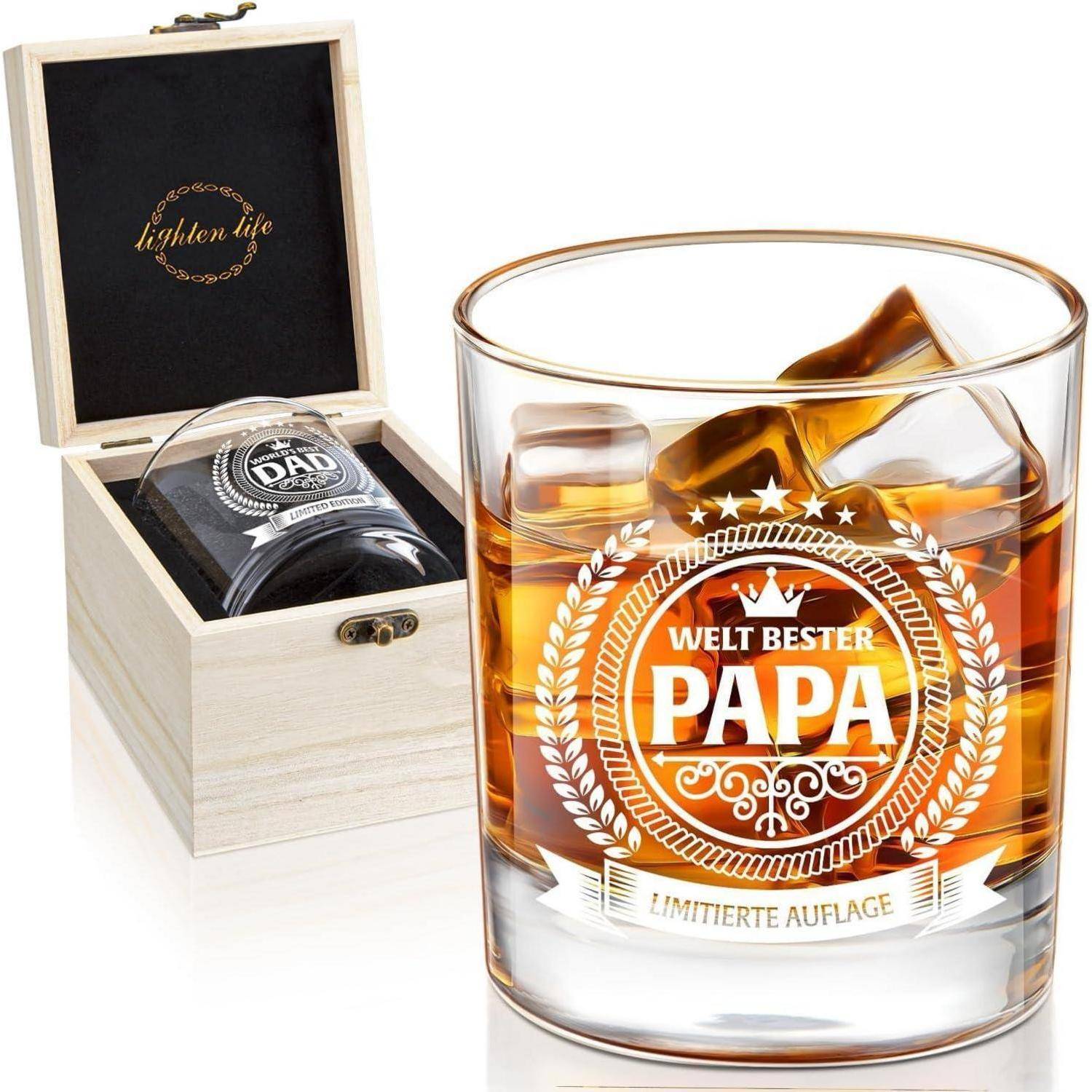 Whiskeyglas Papa Geburtstagsgeschenk Holzkiste 360 mlreibschützende