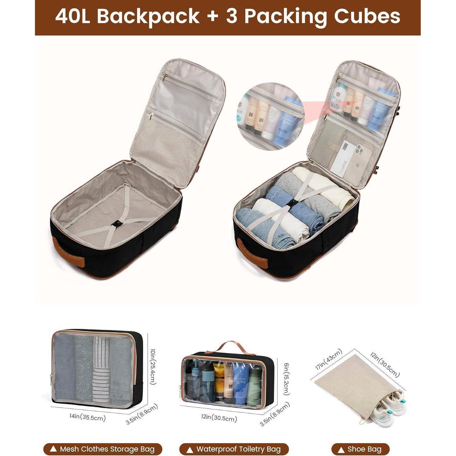 Rucksack Handgepäck Flugzeug 40L Reiserucksack Damen Wasserdicht 17