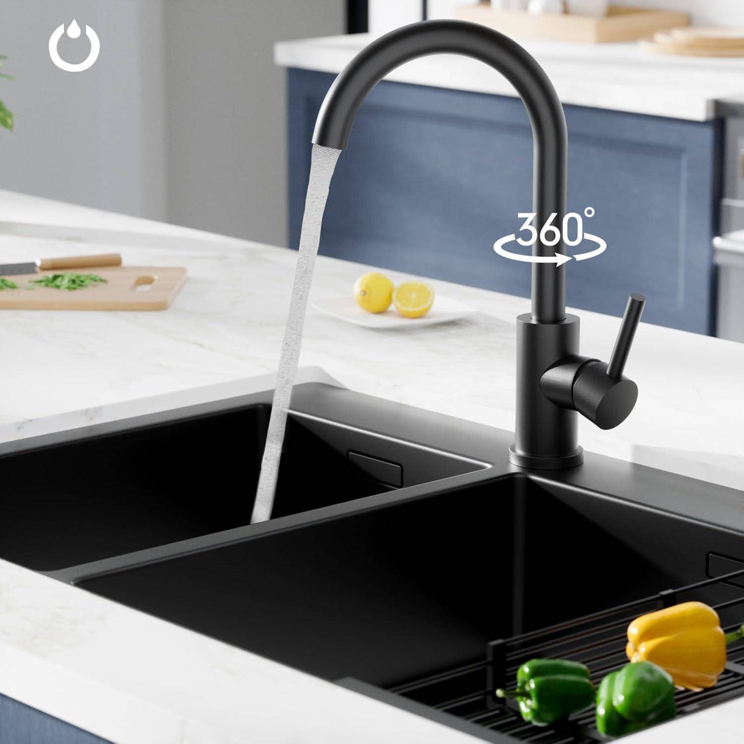 Wasserhahn Küche Schwarz 360° Drehbar Edelstahl Einhebelmischer