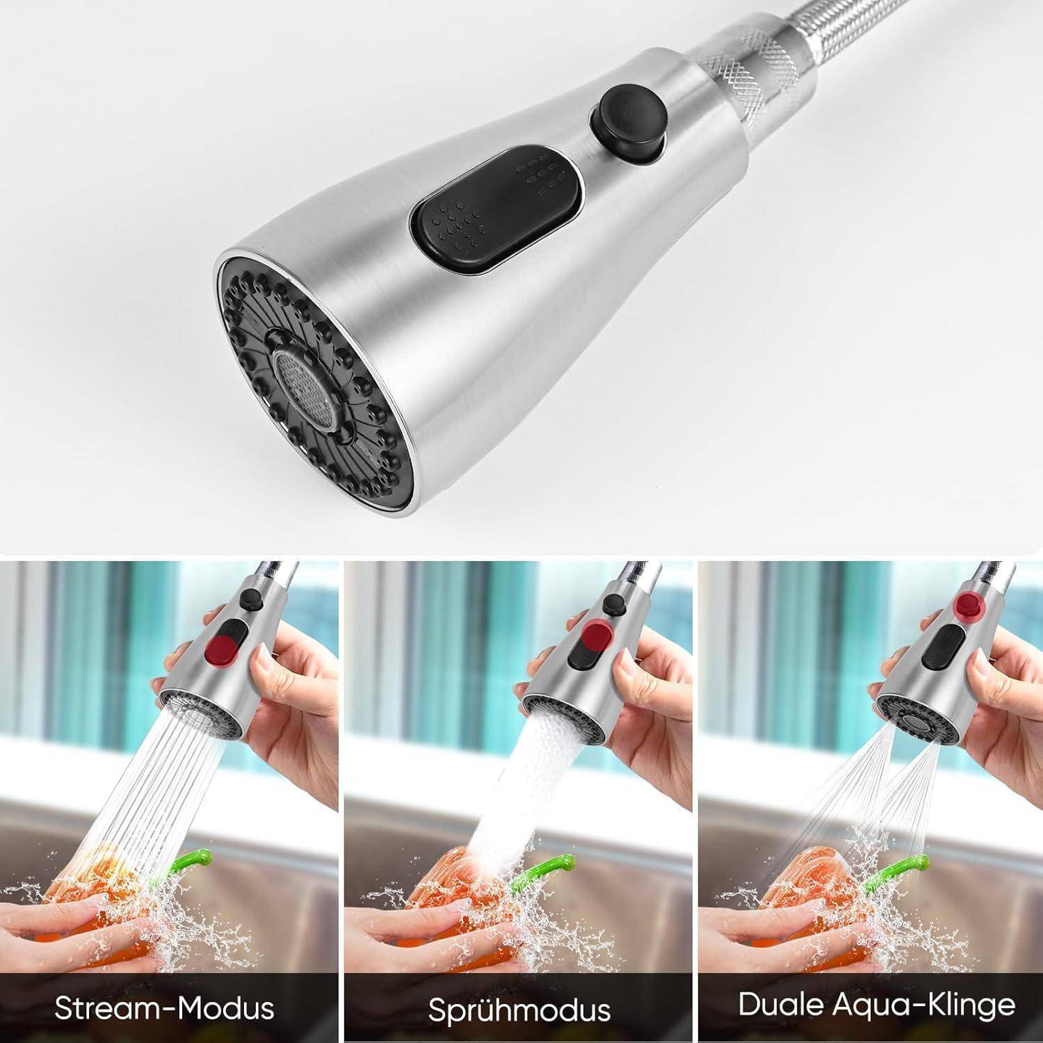 3 Modi Brausekopf Küchenarmatur Ersatz, Pull Out Geschirrbrause mit 9