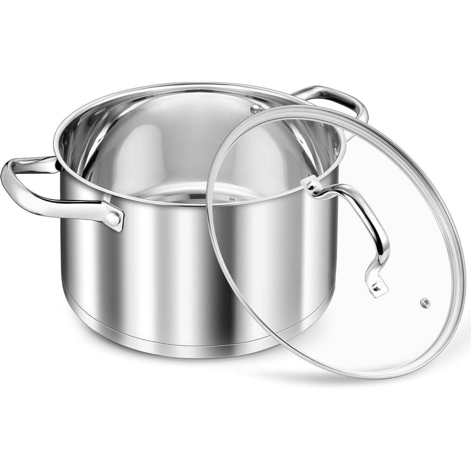 Großer Induktions-Kochtopf 24cm 5,7L Edelstahl mit Glasdeckel