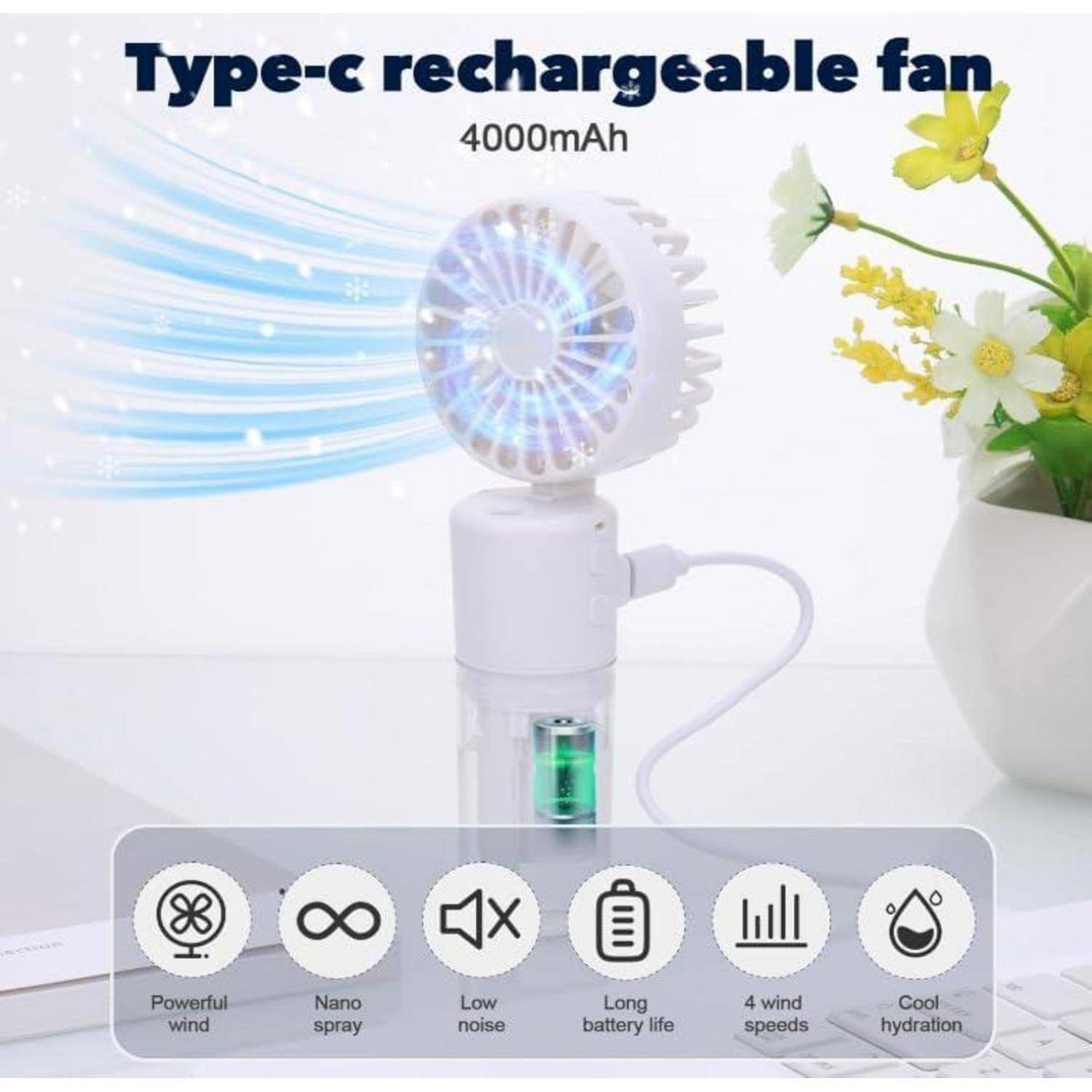 Tragbarer Handventilator mit Wassernebel 4000mAh USB Mini Ventilator 4
