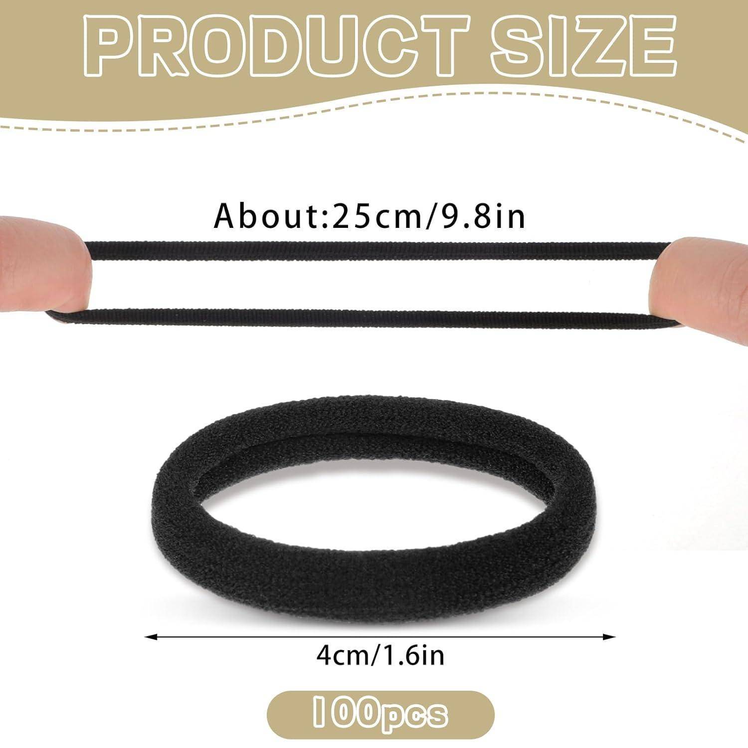 Schwarze Haargummis 100 Stück nahtlos Pferdeschwanz-Halter 3,8 cm