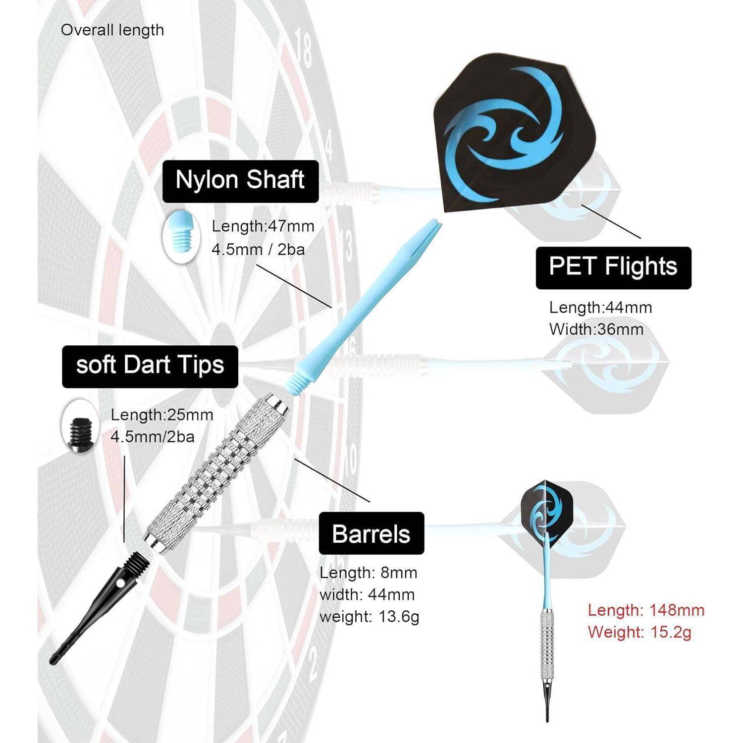 Softdartpfeile Set 16g mit PVC Schäften und Zubehör