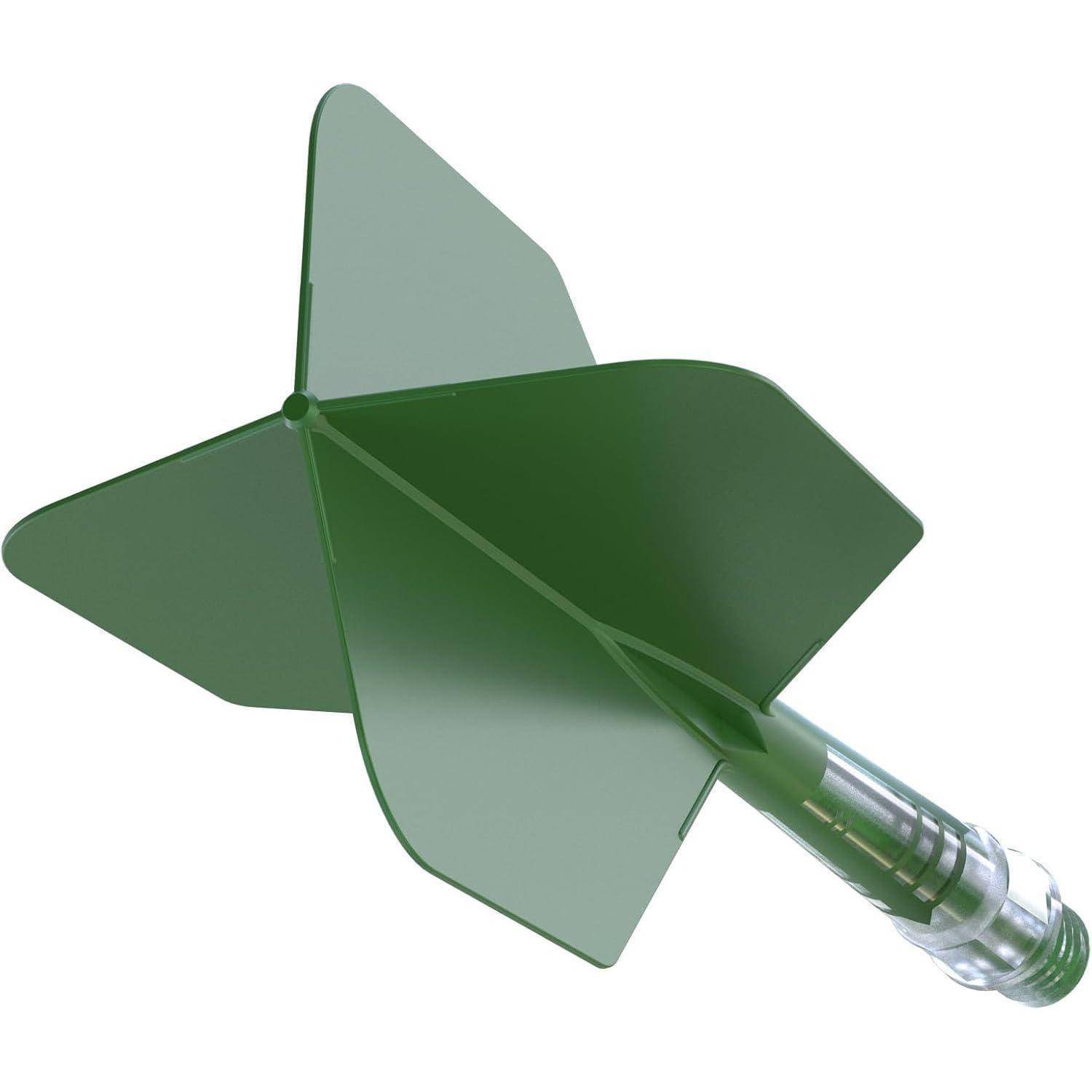 Eine grüne Schaumstoffrakete mit vier dreieckigen Flossen am Heck, entwickelt für sicheres und leichtes Spielen.