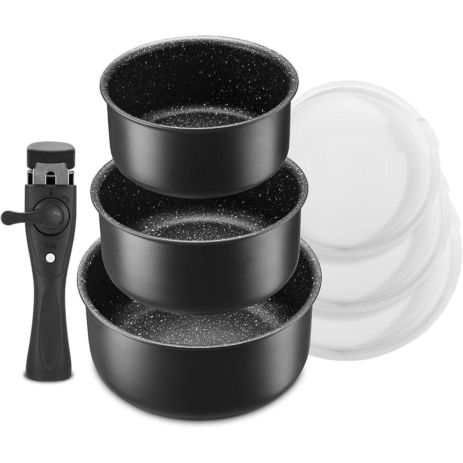 Kochtopf Set 7 tlg | 16+18+20 cm | abnehmbarer Griff