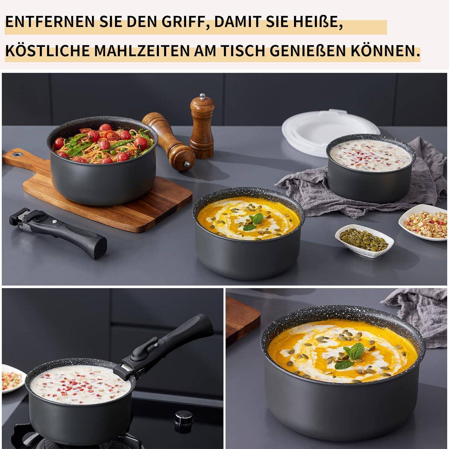 Kochtopf Set 7 tlg | 16+18+20 cm | abnehmbarer Griff